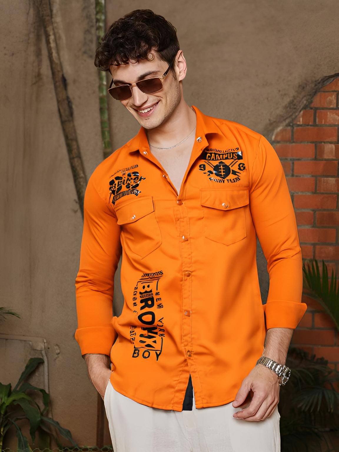 NEW-18 Cotton Blend Regular Fit Printed Full Sleeves Men's Casual Shirt - Orange ( Pack of 1 ) NEW-18 Cotton Blend Regular Fit Printed Full Sleeves Men's Casual Shirt - Orange ( Pack of 1 )