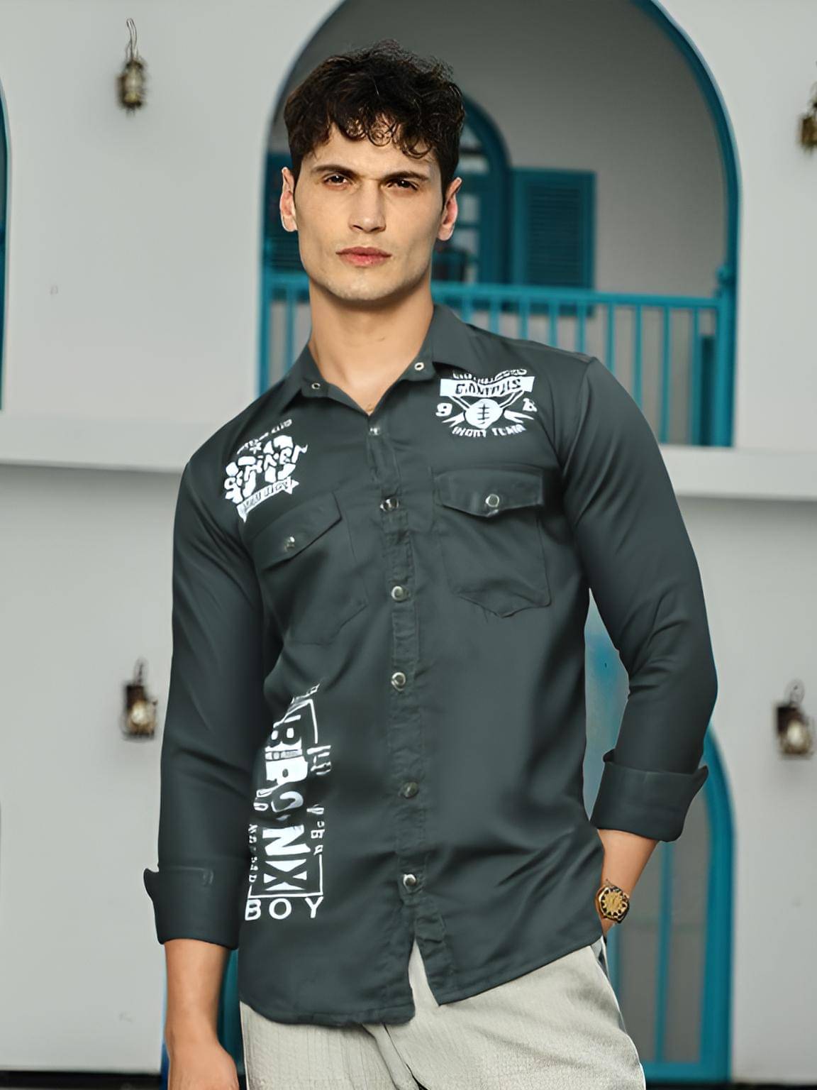 NEW-18 Cotton Blend Regular Fit Printed Full Sleeves Men's Casual Shirt - Dark Grey ( Pack of 1 ) NEW-18 Cotton Blend Regular Fit Printed Full Sleeves Men's Casual Shirt - Dark Grey ( Pack of 1 )