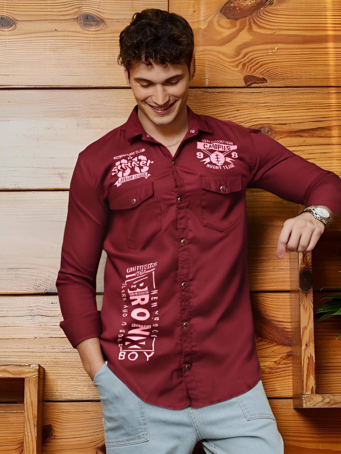 NEW-18 Cotton Blend Regular Fit Printed Full Sleeves Men's Casual Shirt - Maroon ( Pack of 1 ) NEW-18 Cotton Blend Regular Fit Printed Full Sleeves Men's Casual Shirt - Maroon ( Pack of 1 )