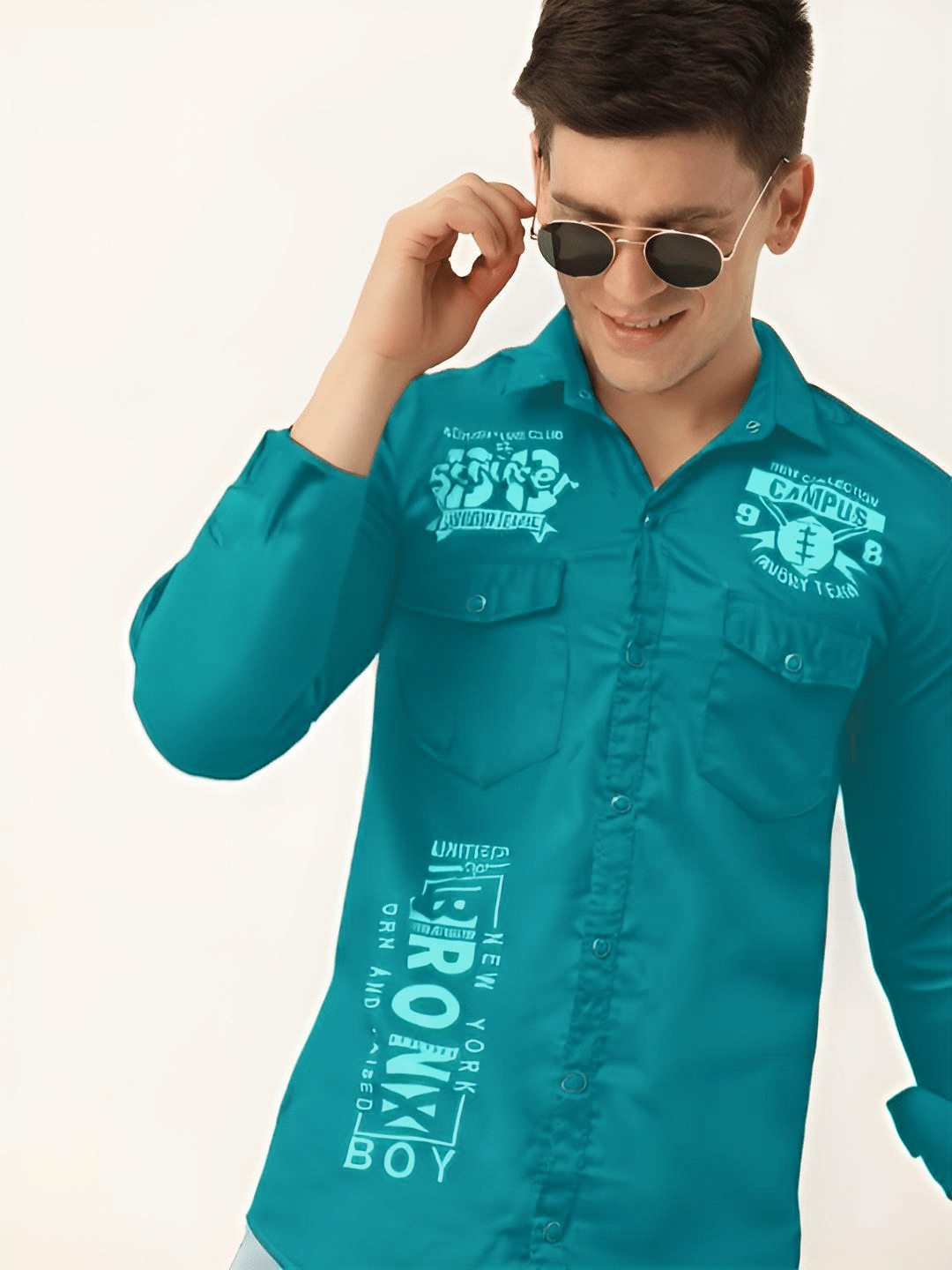     			NEW-18 Cotton Blend Regular Fit Printed Full Sleeves Men's Casual Shirt - Aqua Blue ( Pack of 1 )