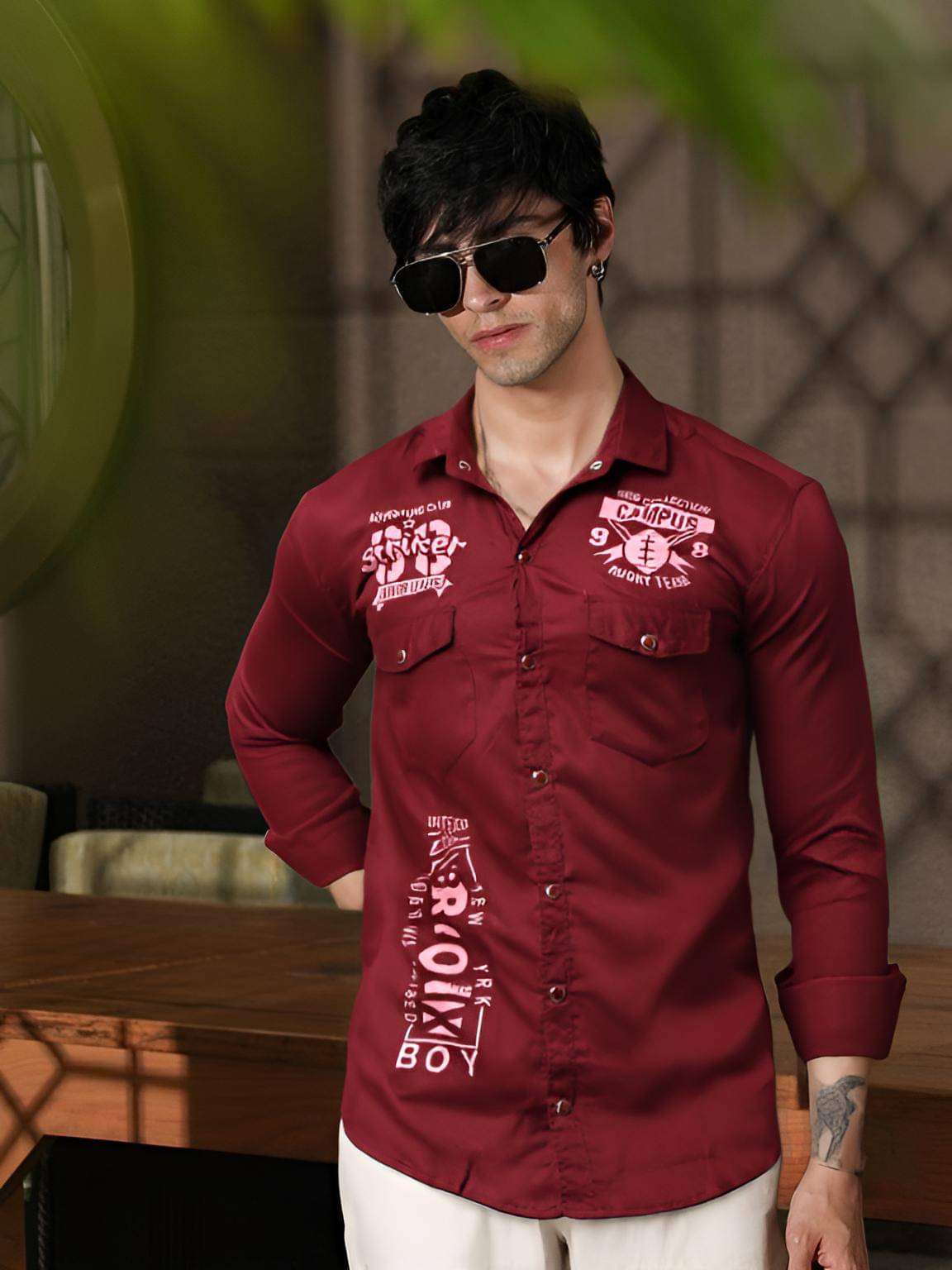 NEW-18 Cotton Blend Regular Fit Printed Full Sleeves Men's Casual Shirt - Maroon ( Pack of 1 ) NEW-18 Cotton Blend Regular Fit Printed Full Sleeves Men's Casual Shirt - Maroon ( Pack of 1 )