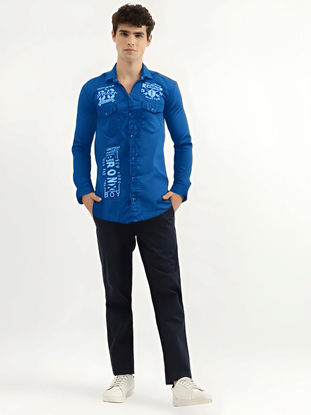     			NEW-18 Cotton Blend Regular Fit Printed Full Sleeves Men's Casual Shirt - Blue ( Pack of 1 )