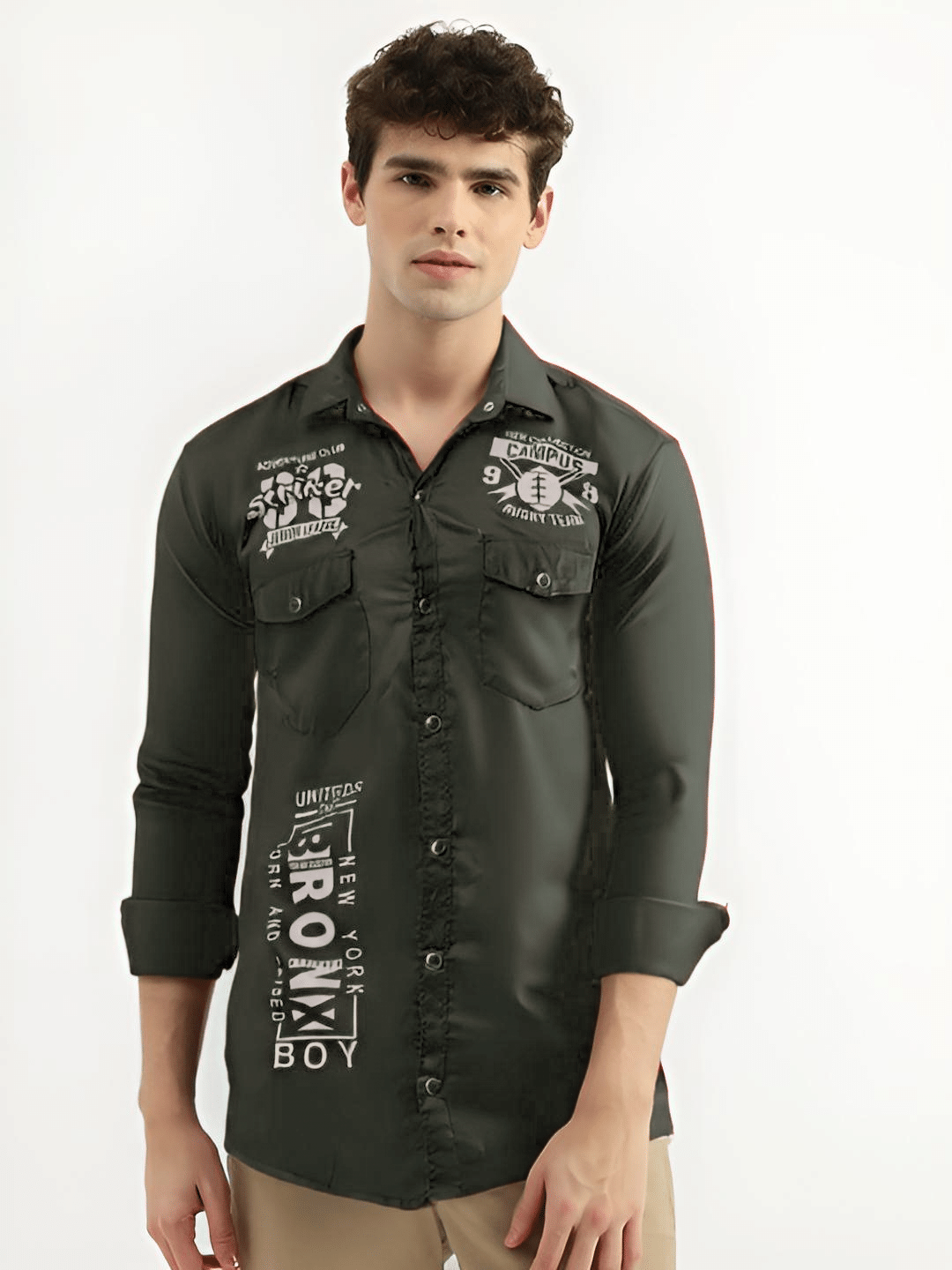    			NEW-18 Cotton Blend Regular Fit Printed Full Sleeves Men's Casual Shirt - Green ( Pack of 1 )
