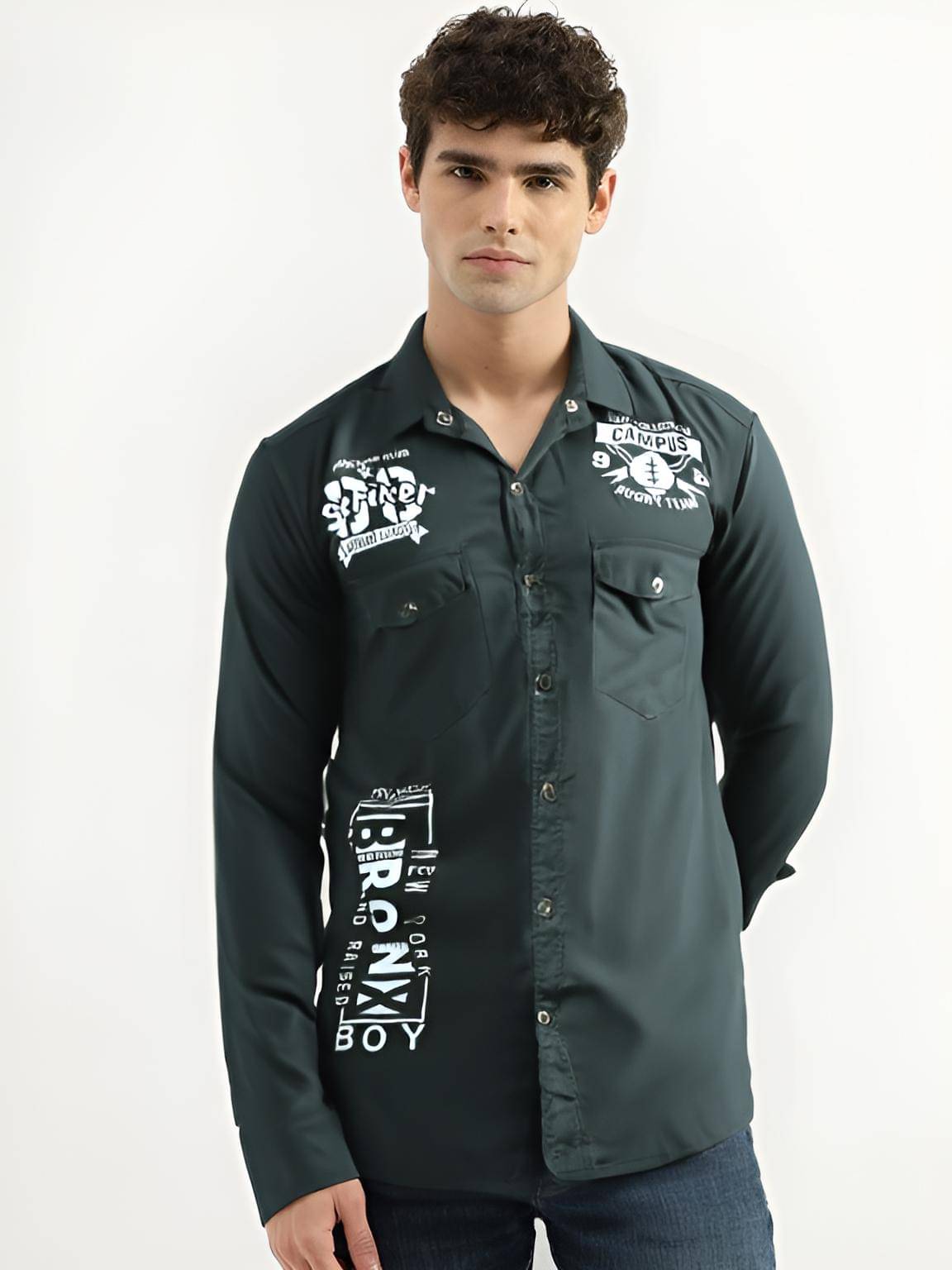     			NEW-18 Cotton Blend Regular Fit Printed Full Sleeves Men's Casual Shirt - Dark Grey ( Pack of 1 )