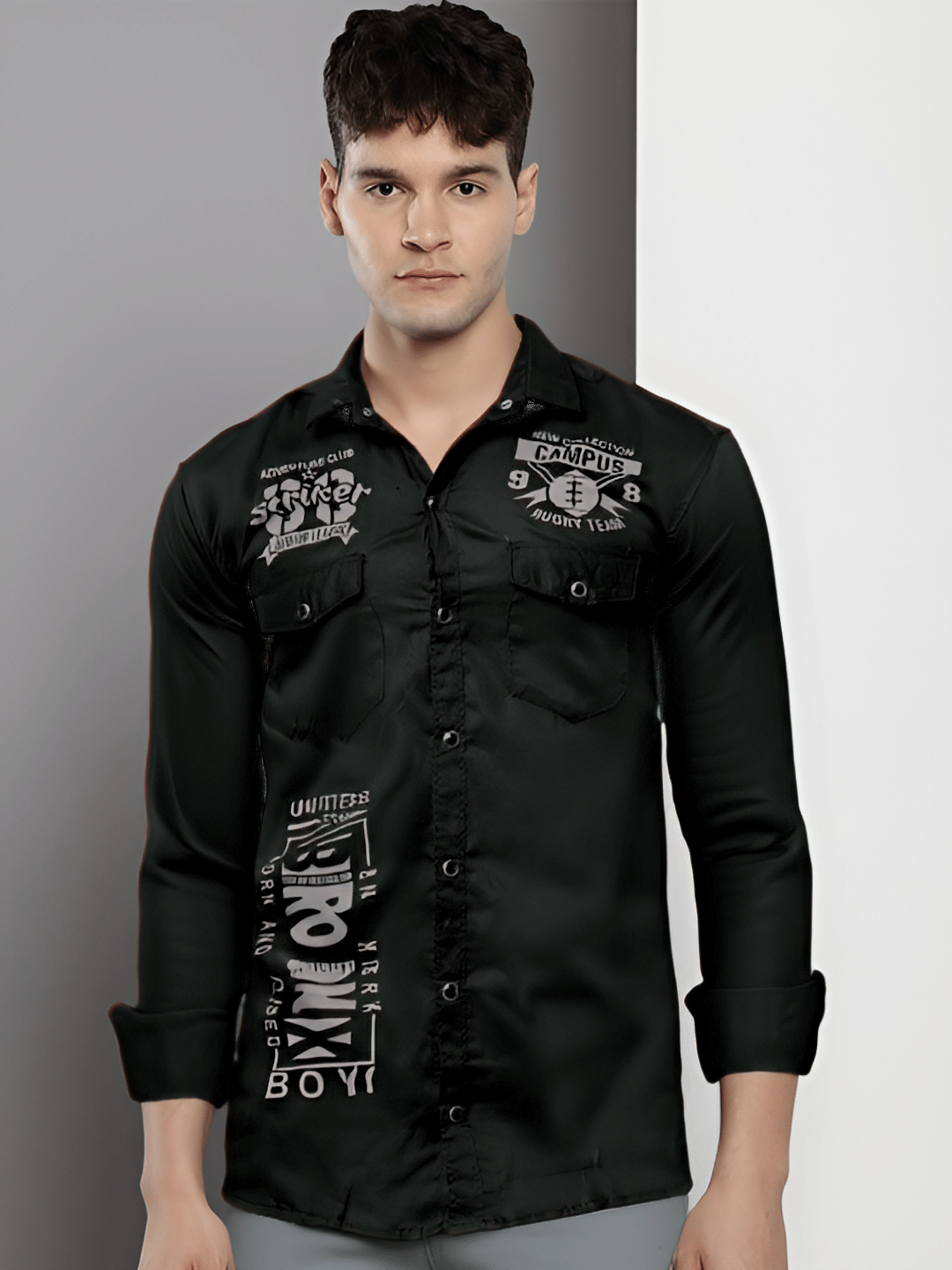     			NEW-18 Cotton Blend Regular Fit Printed Full Sleeves Men's Casual Shirt - Black ( Pack of 1 )