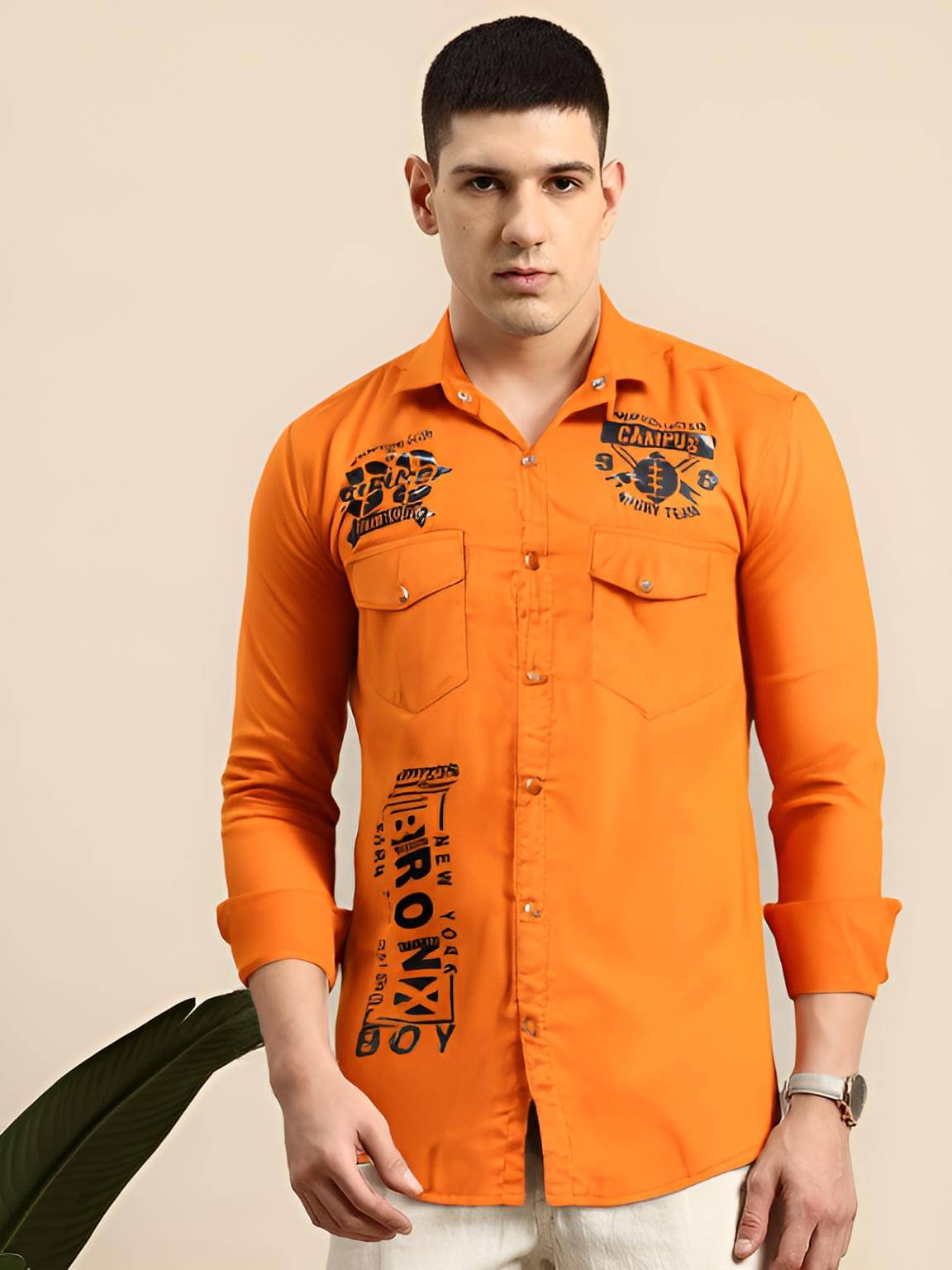 NEW-18 Cotton Blend Regular Fit Printed Full Sleeves Men's Casual Shirt - Orange ( Pack of 1 ) NEW-18 Cotton Blend Regular Fit Printed Full Sleeves Men's Casual Shirt - Orange ( Pack of 1 )
