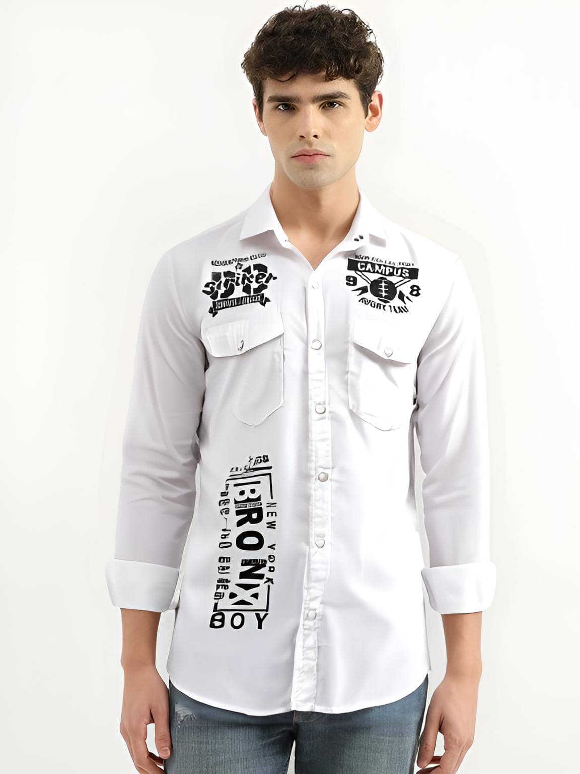     			NEW-18 Cotton Blend Regular Fit Printed Full Sleeves Men's Casual Shirt - White ( Pack of 1 )