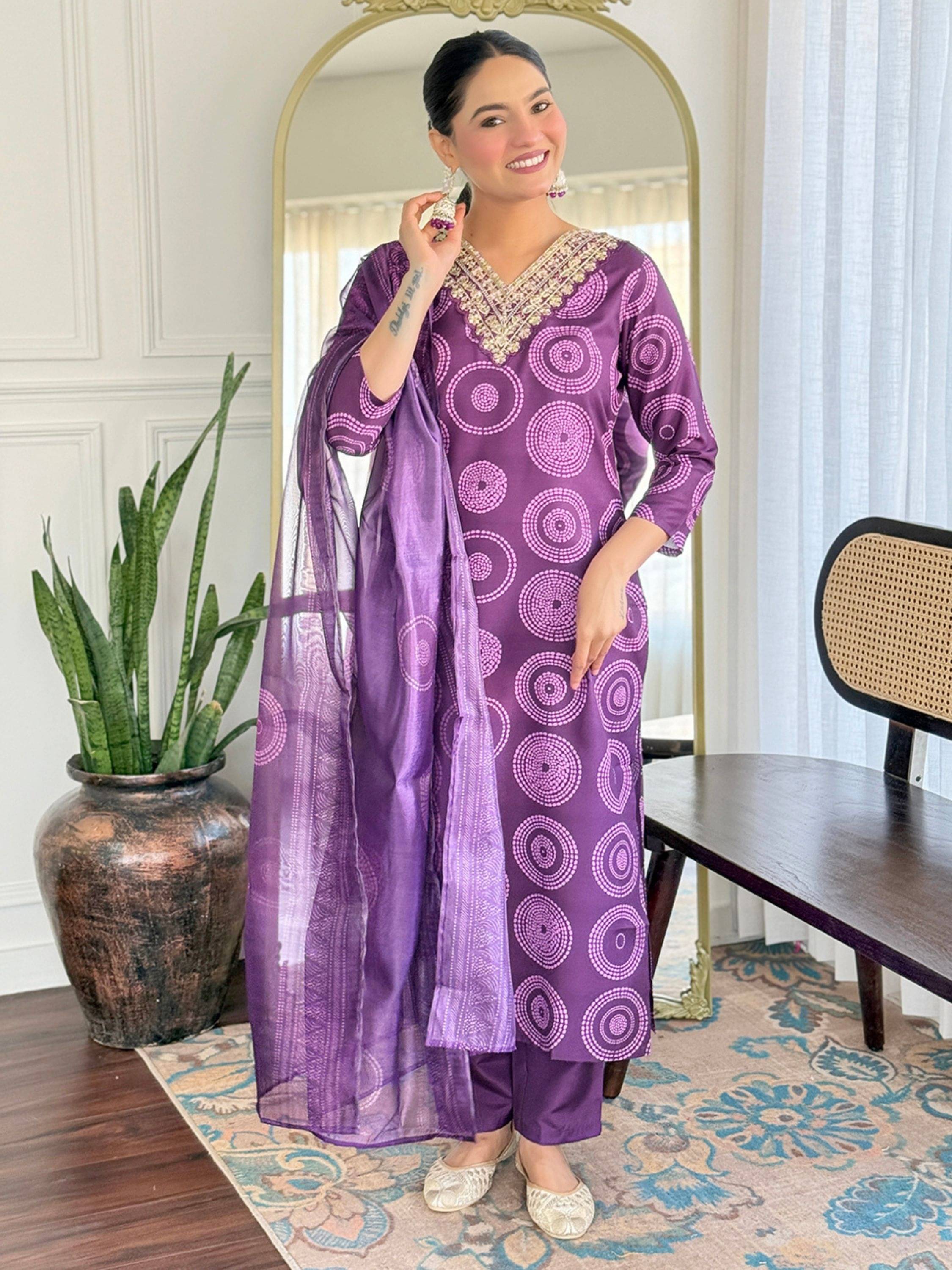     			Niza Fashion Women Rayon Embroidered Straight Kurti With Pants ( Purple )