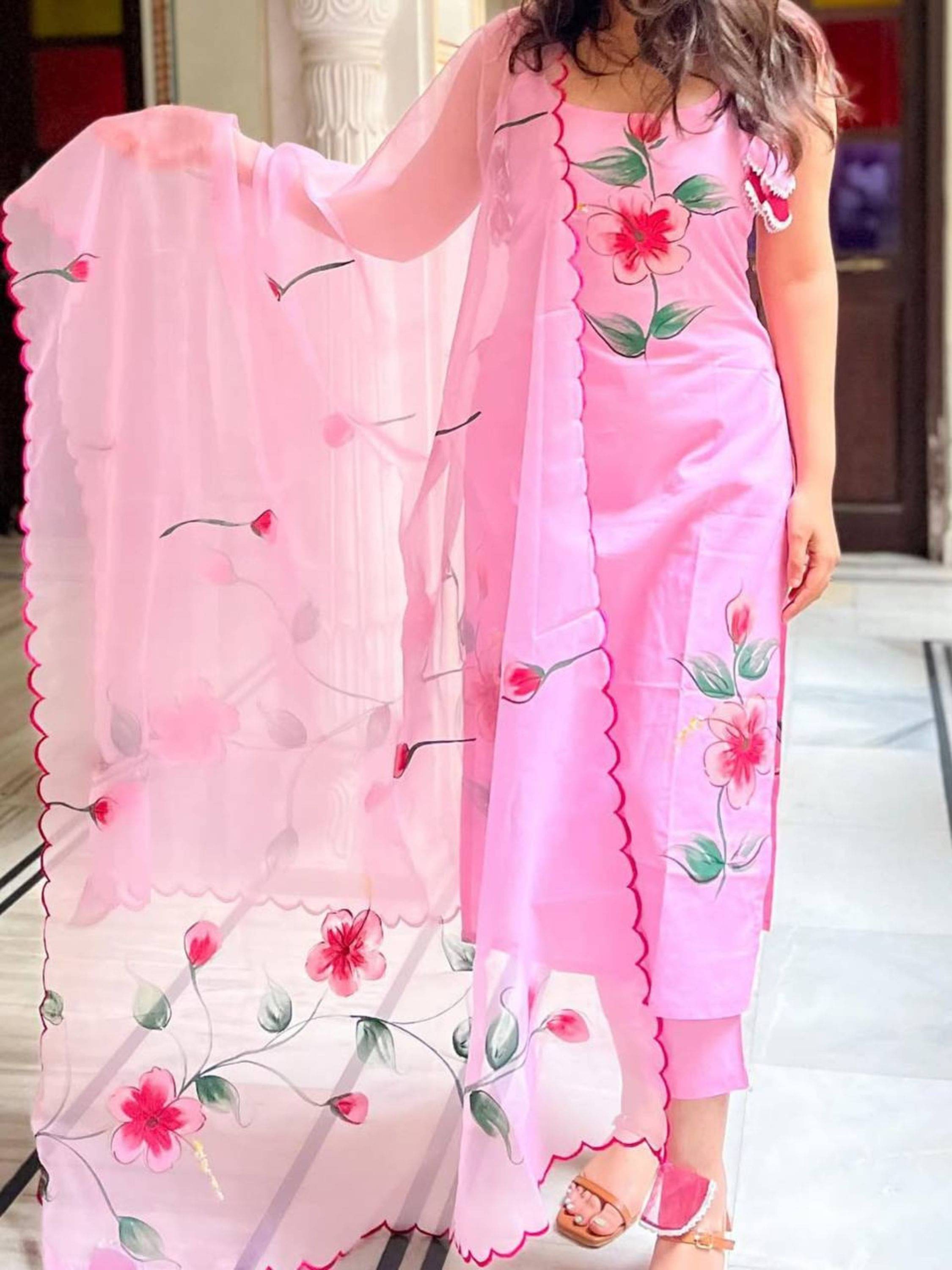     			Niza Fashion Women Viscose Embroidered Straight Kurti With Pants ( Pink )