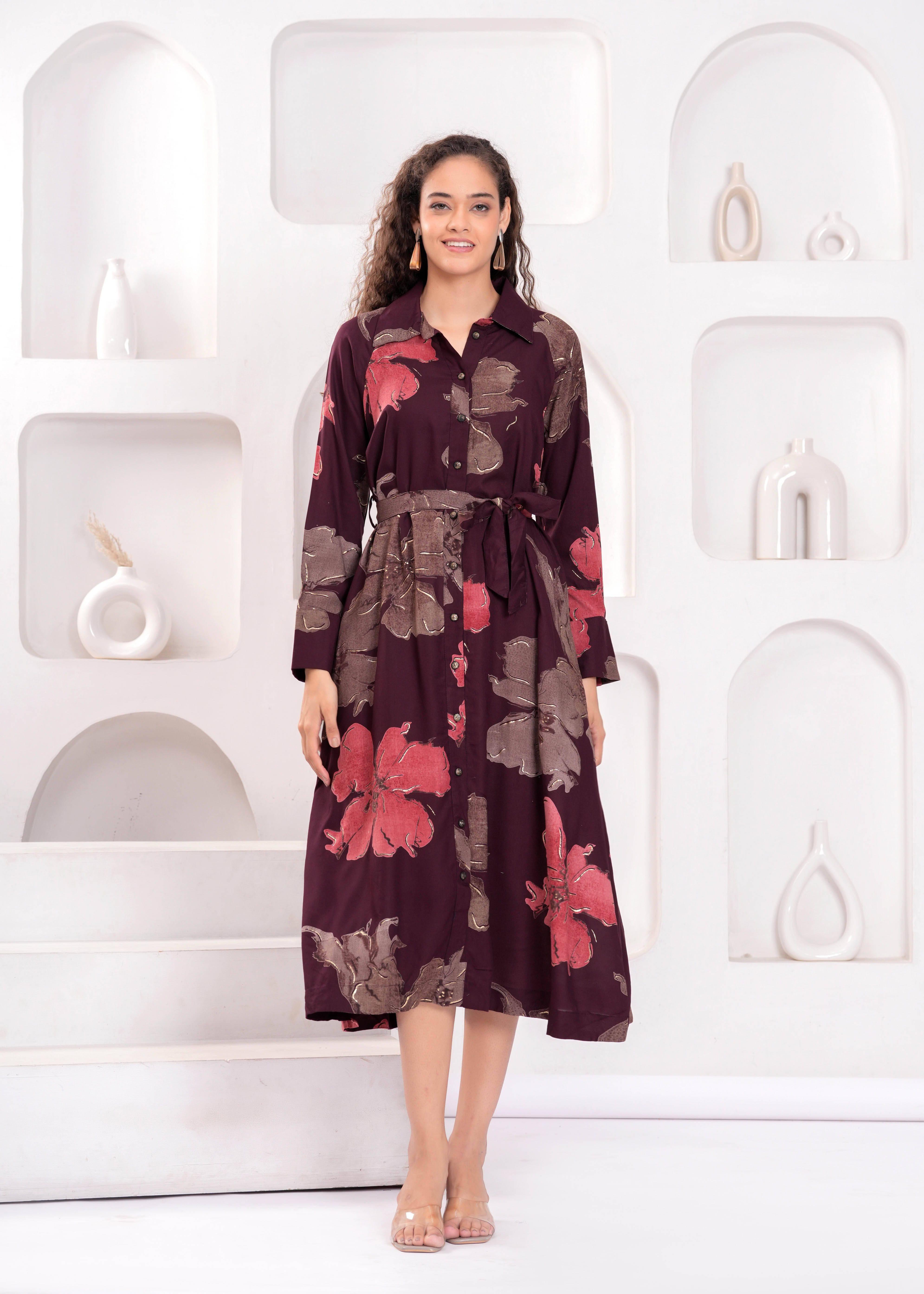Oh Mi Dios Women Rayon Printed Fit & Flare Dress ( Red ) Oh Mi Dios Women Rayon Printed Fit & Flare Dress ( Red )