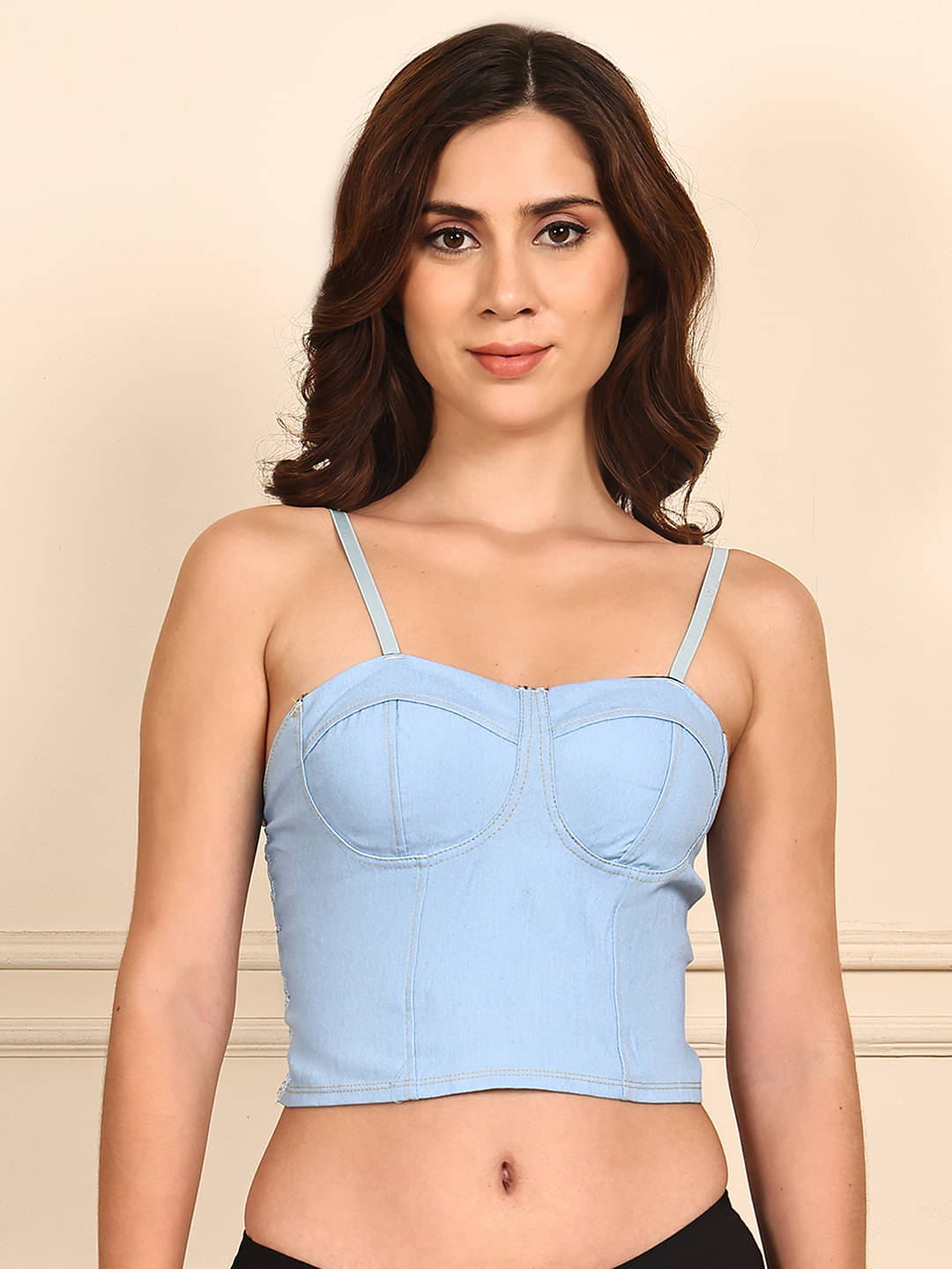     			PrettyCat Pack of 1 Cotton Lightly Padded Bralette Bra For Women ( Light Blue )