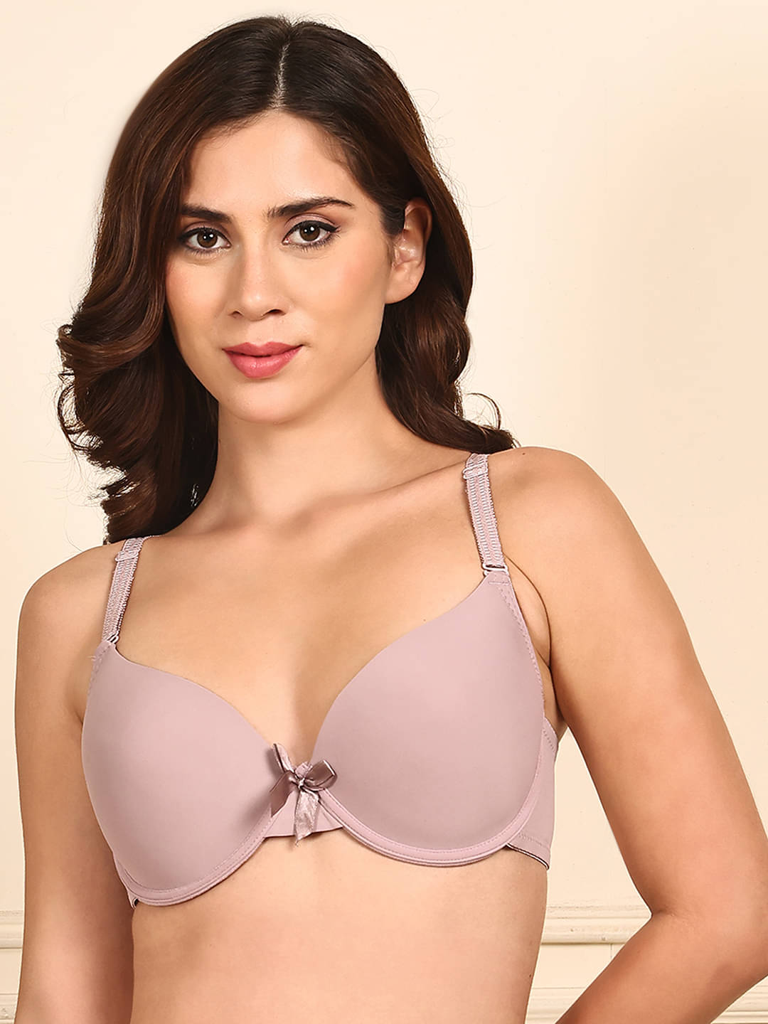     			PrettyCat Pack of 1 Polyester Lightly Padded Plunge Bra For Women ( Mauve )