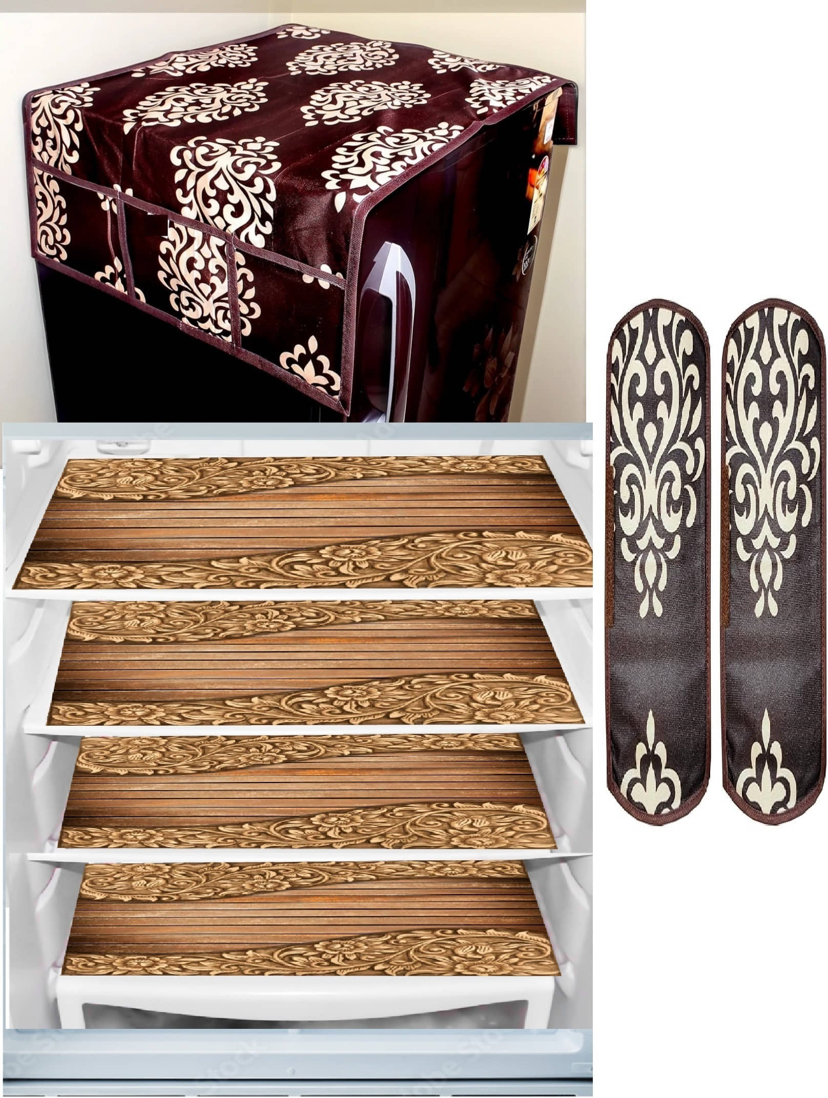 Sanraksshan PVC Floral Fridge Mat & Cover ( 40 30 ) Pack of 7 - Multicolor