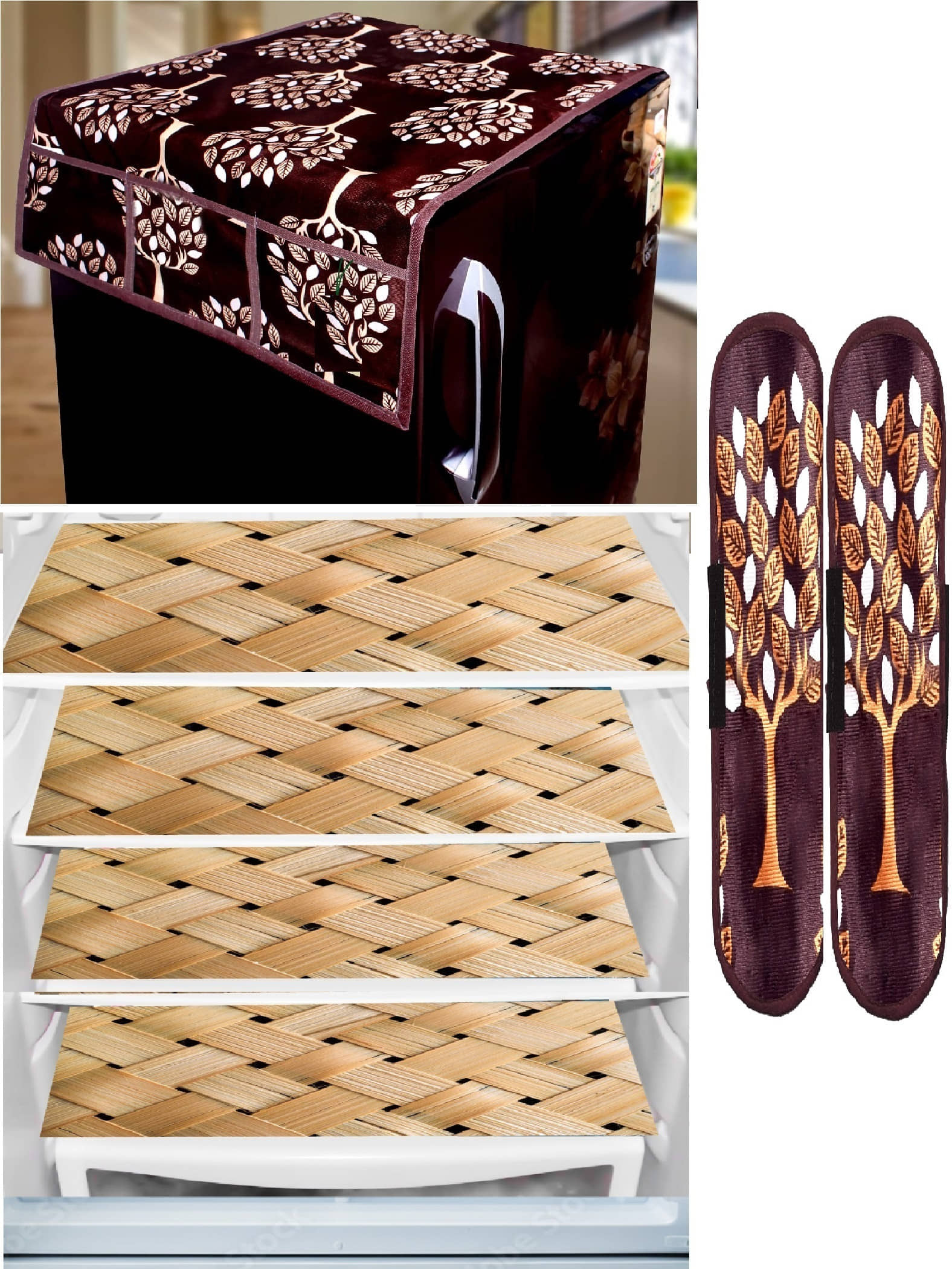Sanraksshan PVC Floral Fridge Mat & Cover ( 40 30 ) Pack of 7 - Multicolor