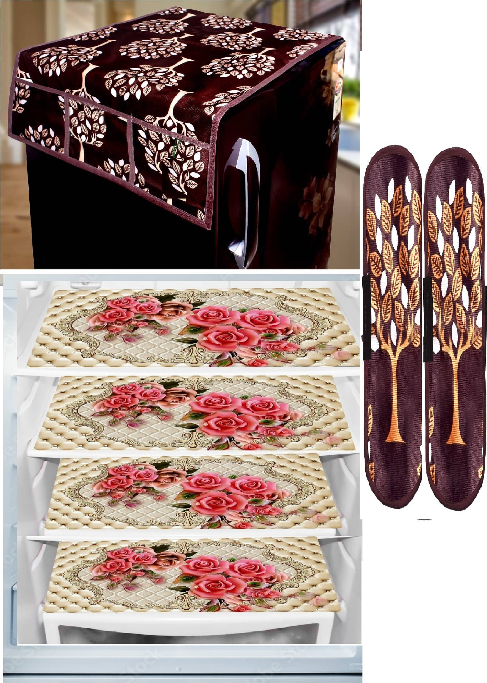Sanraksshan PVC Floral Fridge Mat & Cover ( 40 30 ) Pack of 7 - Multicolor
