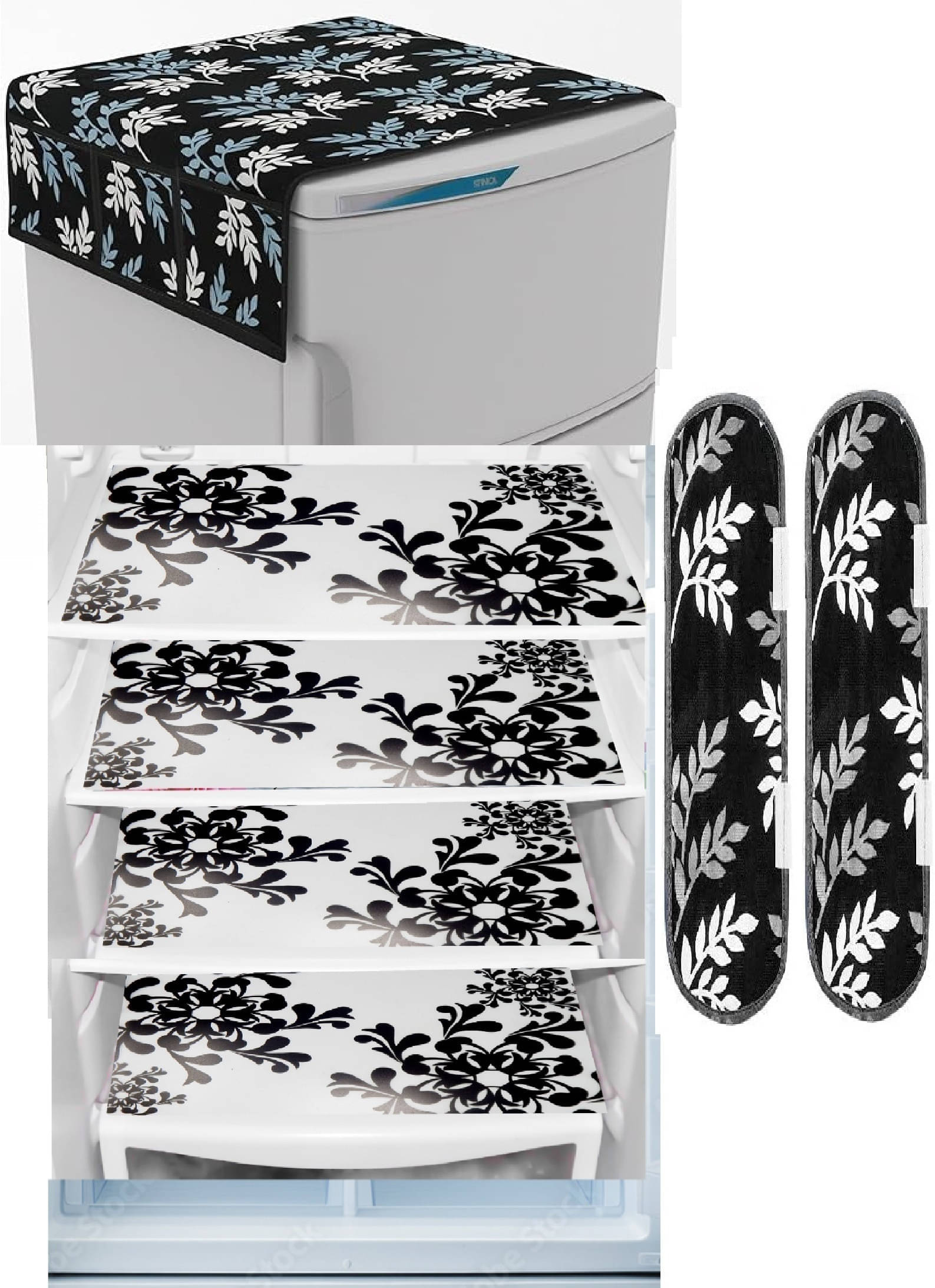     			Sanraksshan PVC Floral Fridge Mat & Cover ( 40 30 ) Pack of 7 - Multicolor