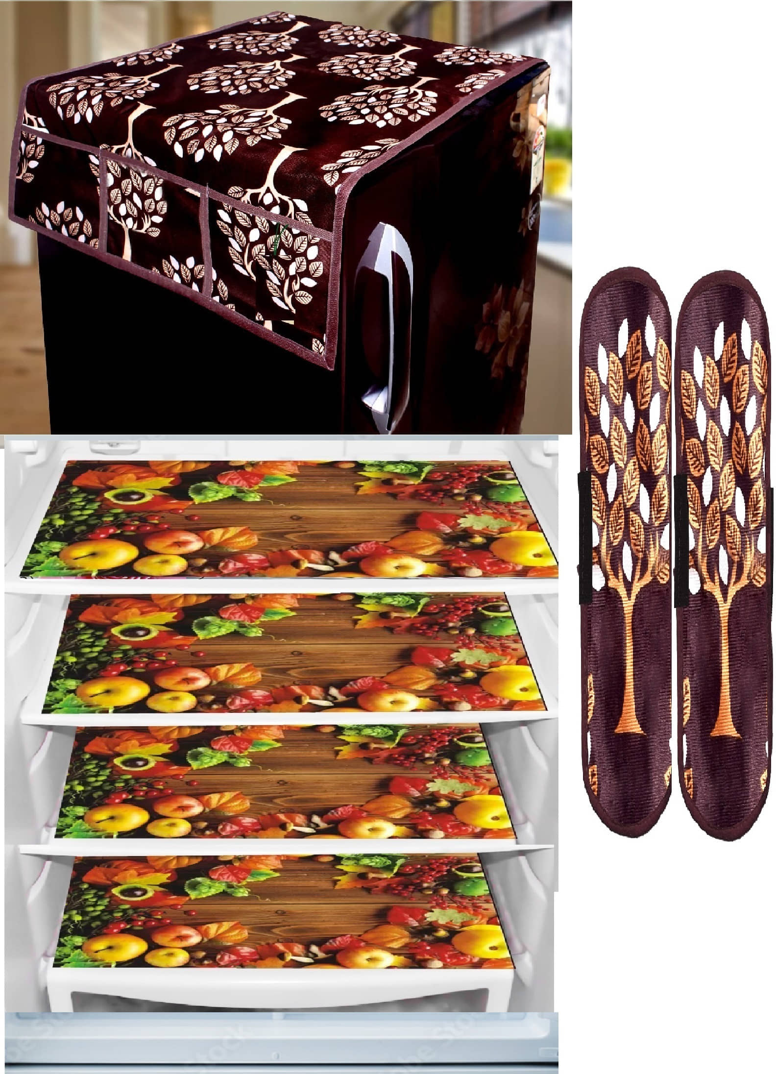 Sanraksshan PVC Floral Fridge Mat & Cover ( 40 30 ) Pack of 7 - Multicolor
