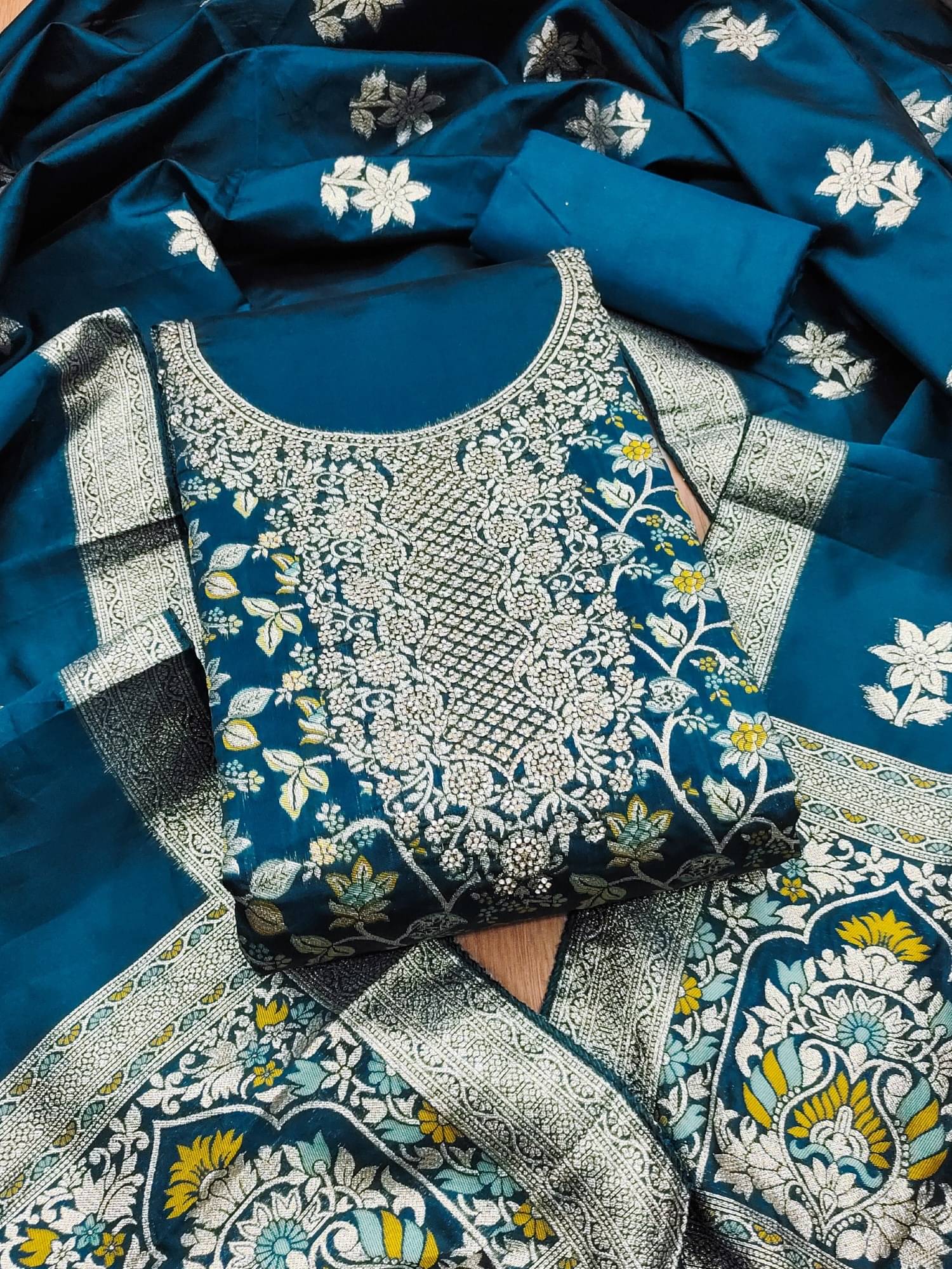 Shree Mahantam Women Chanderi Unstitched Dress Material ( Blue ) Shree Mahantam Women Chanderi Unstitched Dress Material ( Blue )