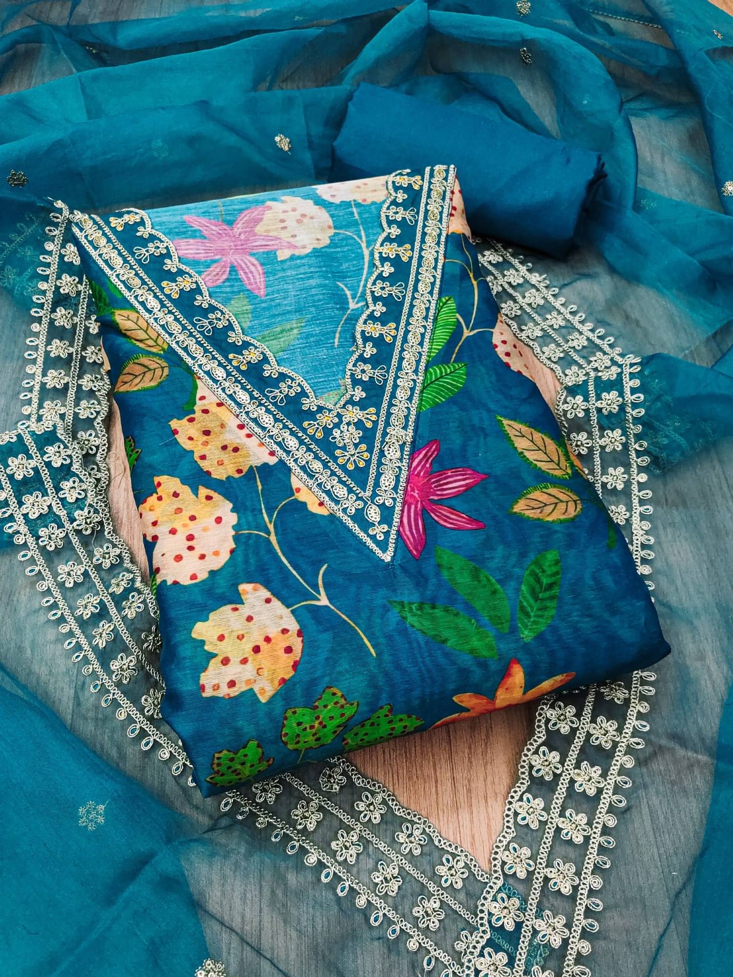 Shree Mahantam Women Chanderi Unstitched Dress Material ( Blue ) Shree Mahantam Women Chanderi Unstitched Dress Material ( Blue )