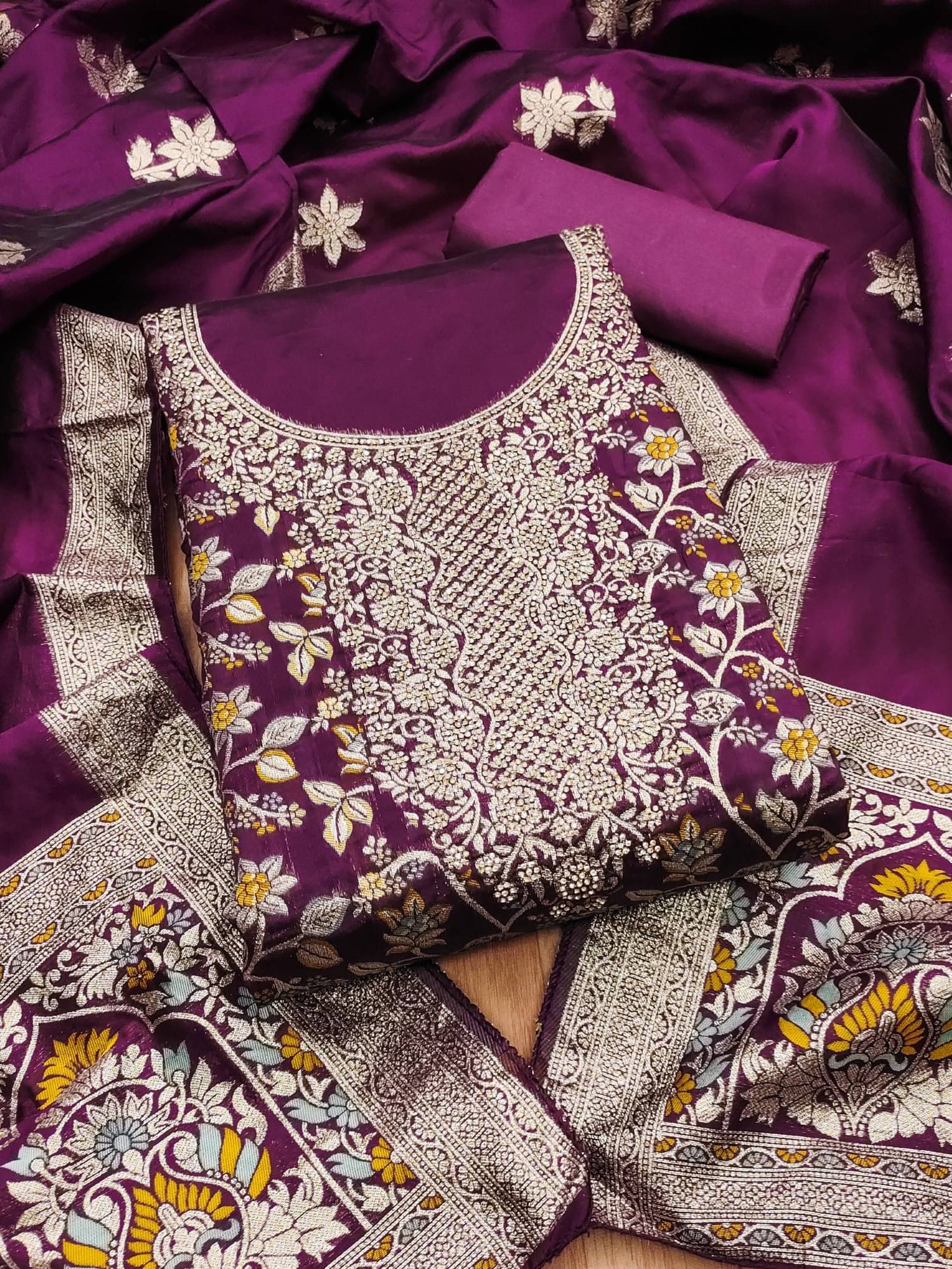 Shree Mahantam Women Chanderi Unstitched Dress Material ( Purple ) Shree Mahantam Women Chanderi Unstitched Dress Material ( Purple )