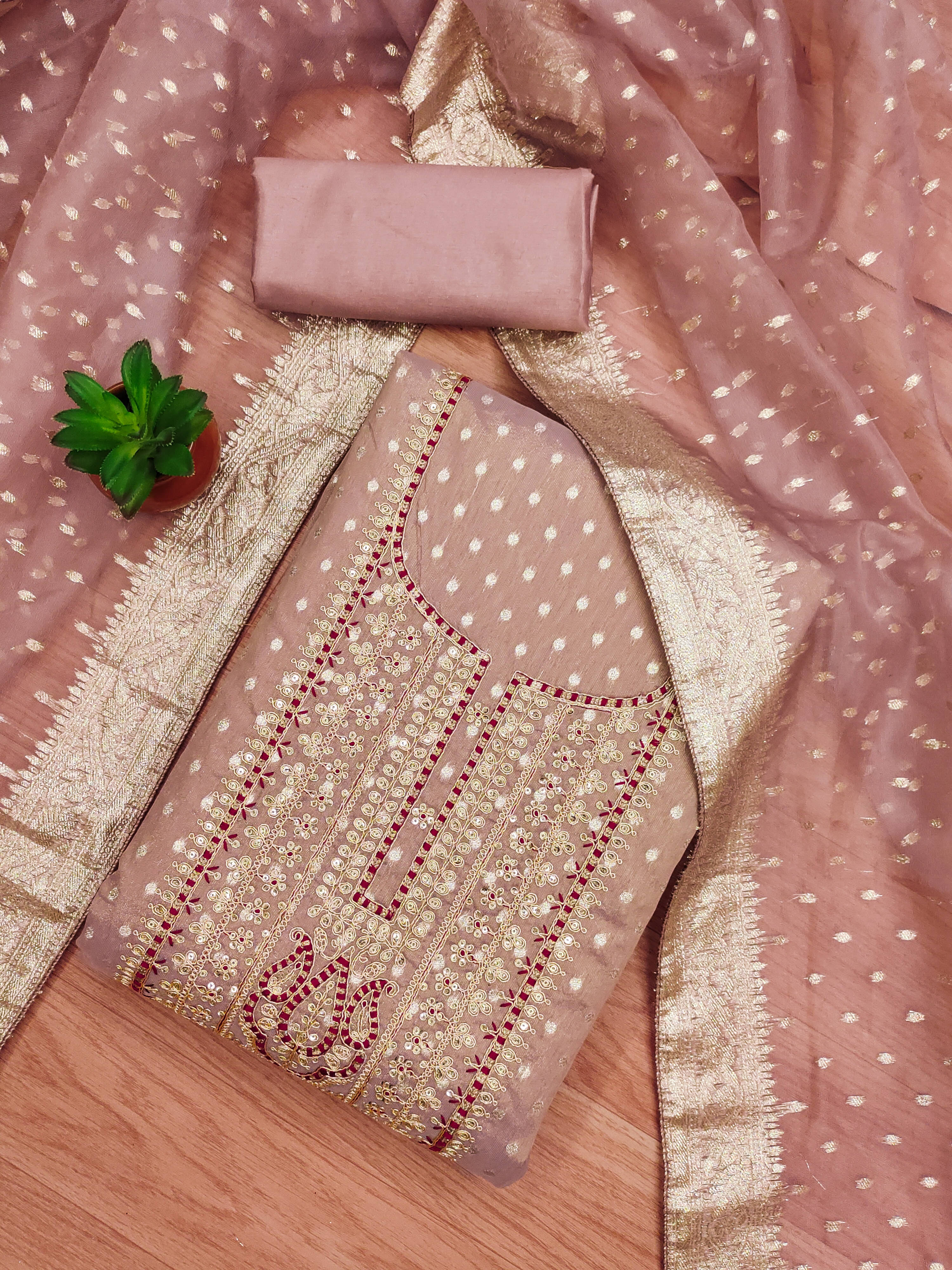 Shree Mahantam Women Chanderi Unstitched Dress Material ( Pink ) Shree Mahantam Women Chanderi Unstitched Dress Material ( Pink )