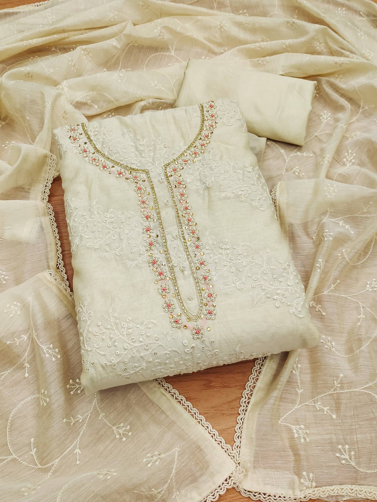 Shree Mahantam Women Chanderi Unstitched Dress Material ( White ) Shree Mahantam Women Chanderi Unstitched Dress Material ( White )