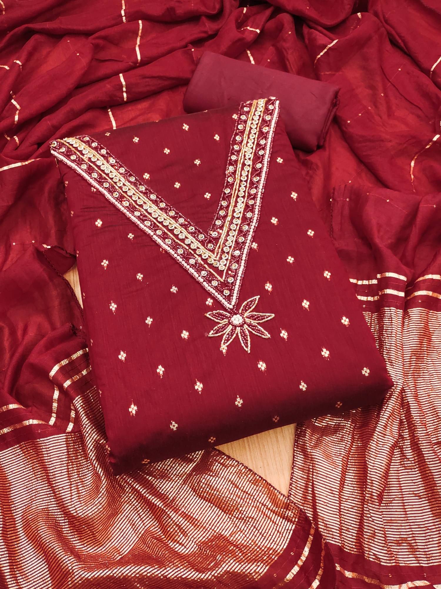     			Shree Mahantam Women Chanderi Unstitched Dress Material ( Red )