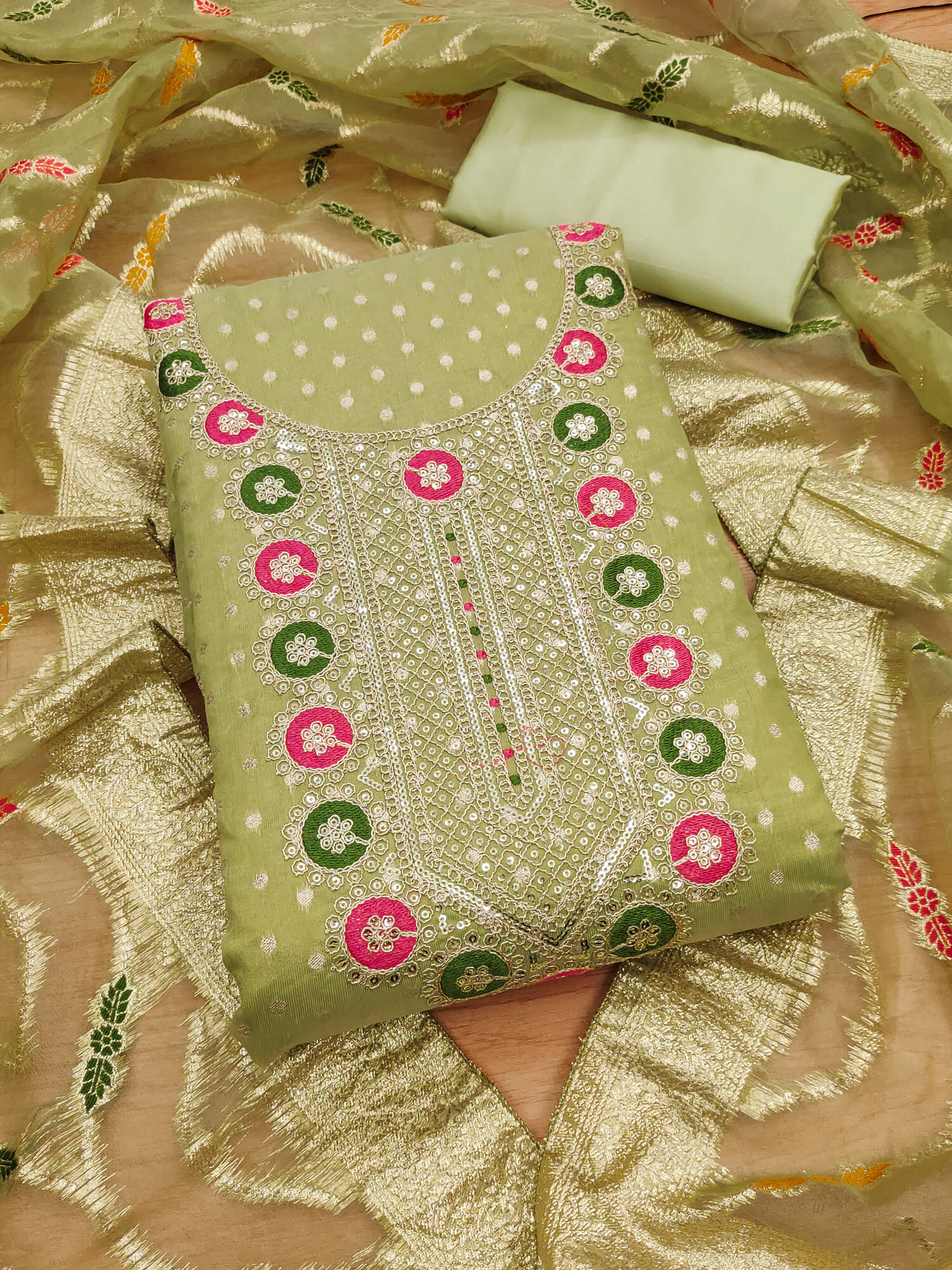 Shree Mahantam Women Chanderi Unstitched Dress Material ( Green ) Shree Mahantam Women Chanderi Unstitched Dress Material ( Green )
