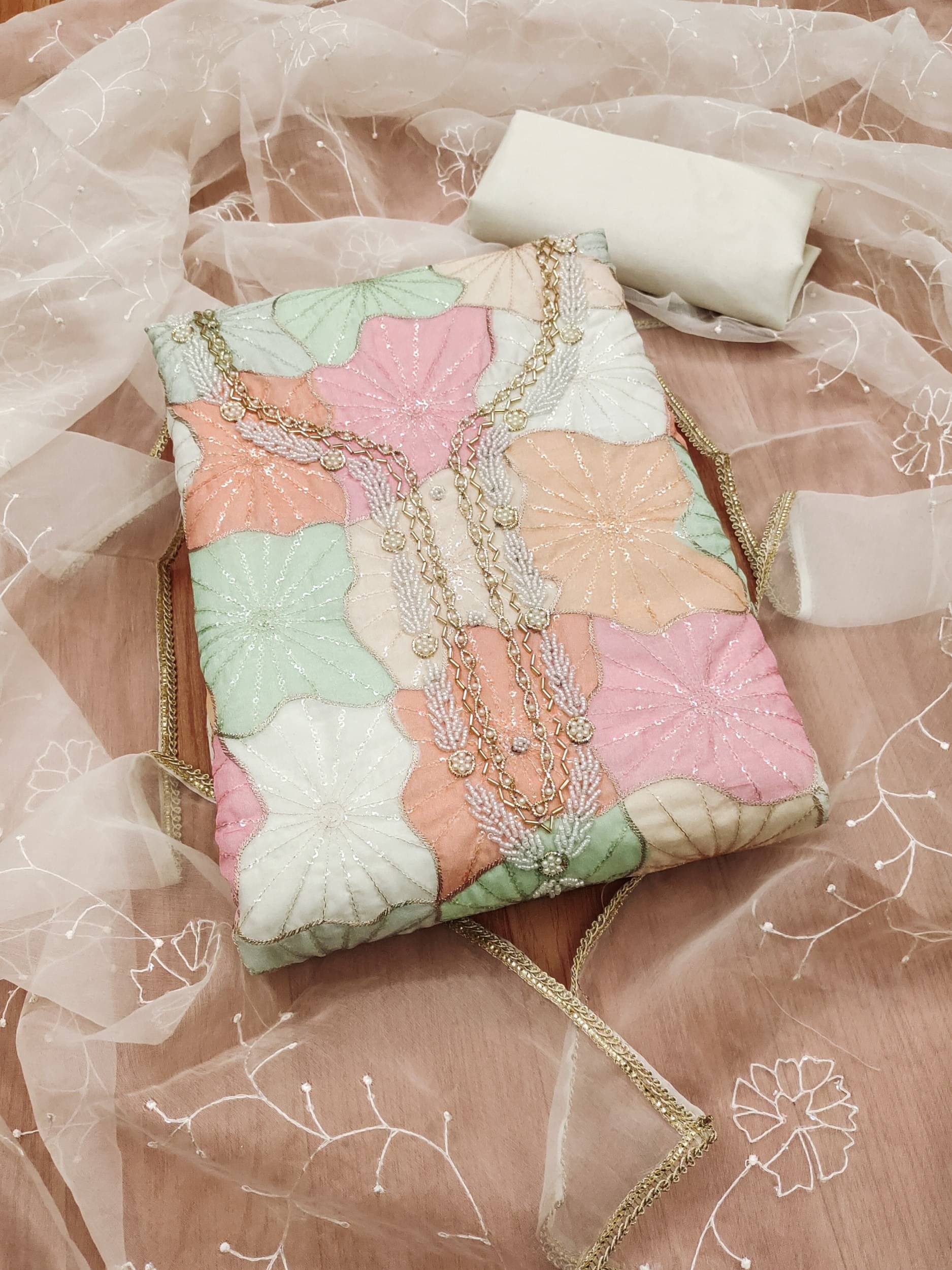 Shree Mahantam Women Chanderi Unstitched Dress Material ( Multicolor )     			Shree Mahantam Women Chanderi Unstitched Dress Material ( Multicolor )