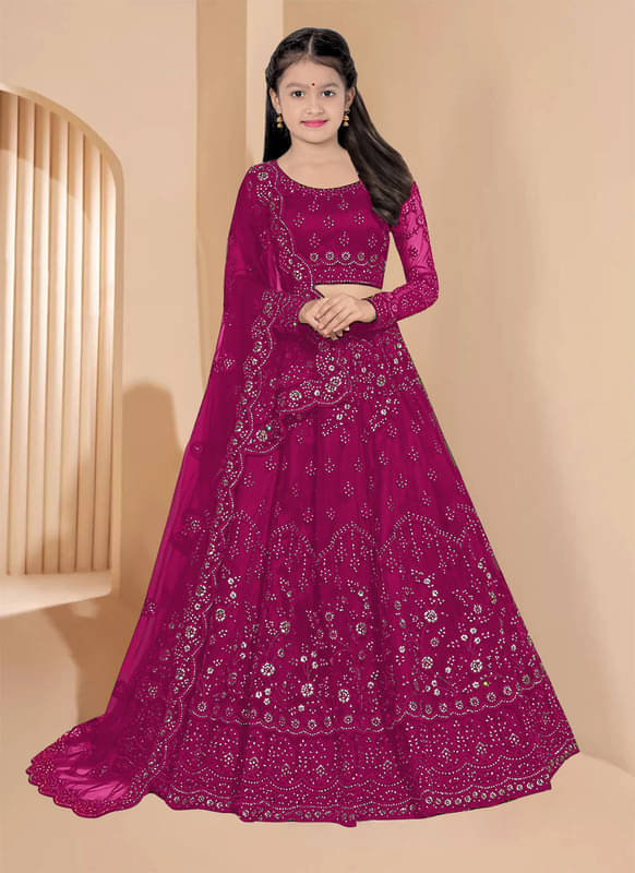     			Supar Sleave Net Lehenga Choli Set For Girls ( Pack of 1 , Purple )