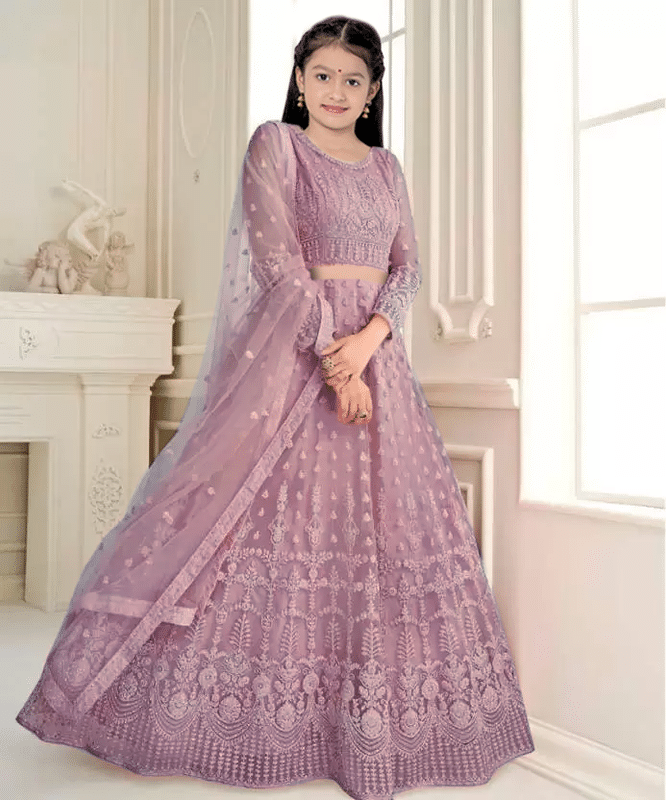     			Supar Sleave Net Lehenga Choli Set For Girls ( Pack of 1 , Pink )
