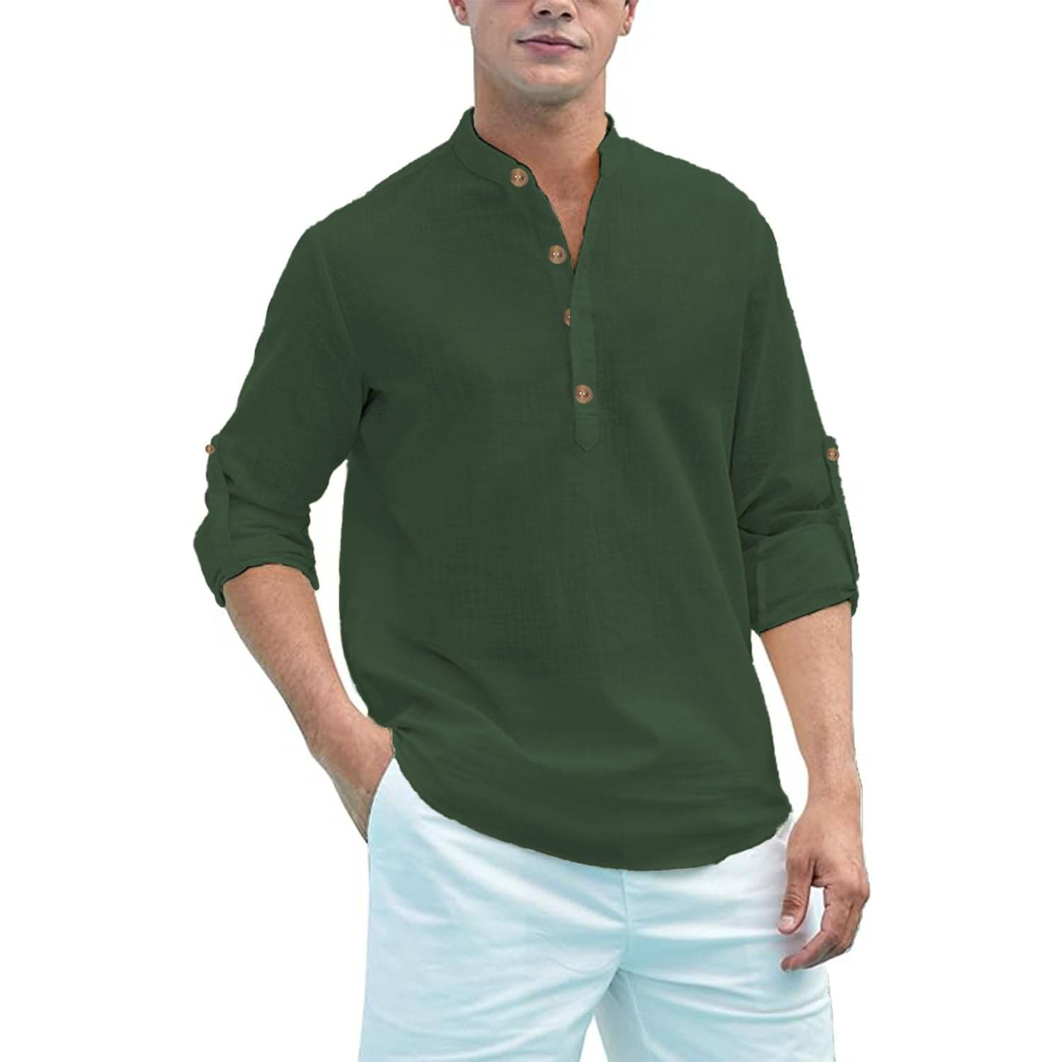 Yugnik Dark Green Cotton Men's Shirt Style Kurta ( Pack of 1 ) Yugnik Dark Green Cotton Men's Shirt Style Kurta ( Pack of 1 )