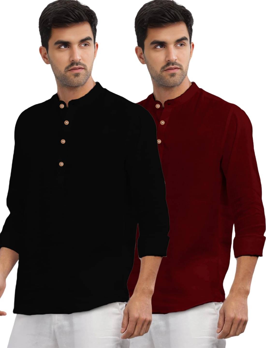 Yugnik Maroon Cotton Men's Shirt Style Kurta ( Pack of 2 ) Yugnik Maroon Cotton Men's Shirt Style Kurta ( Pack of 2 )