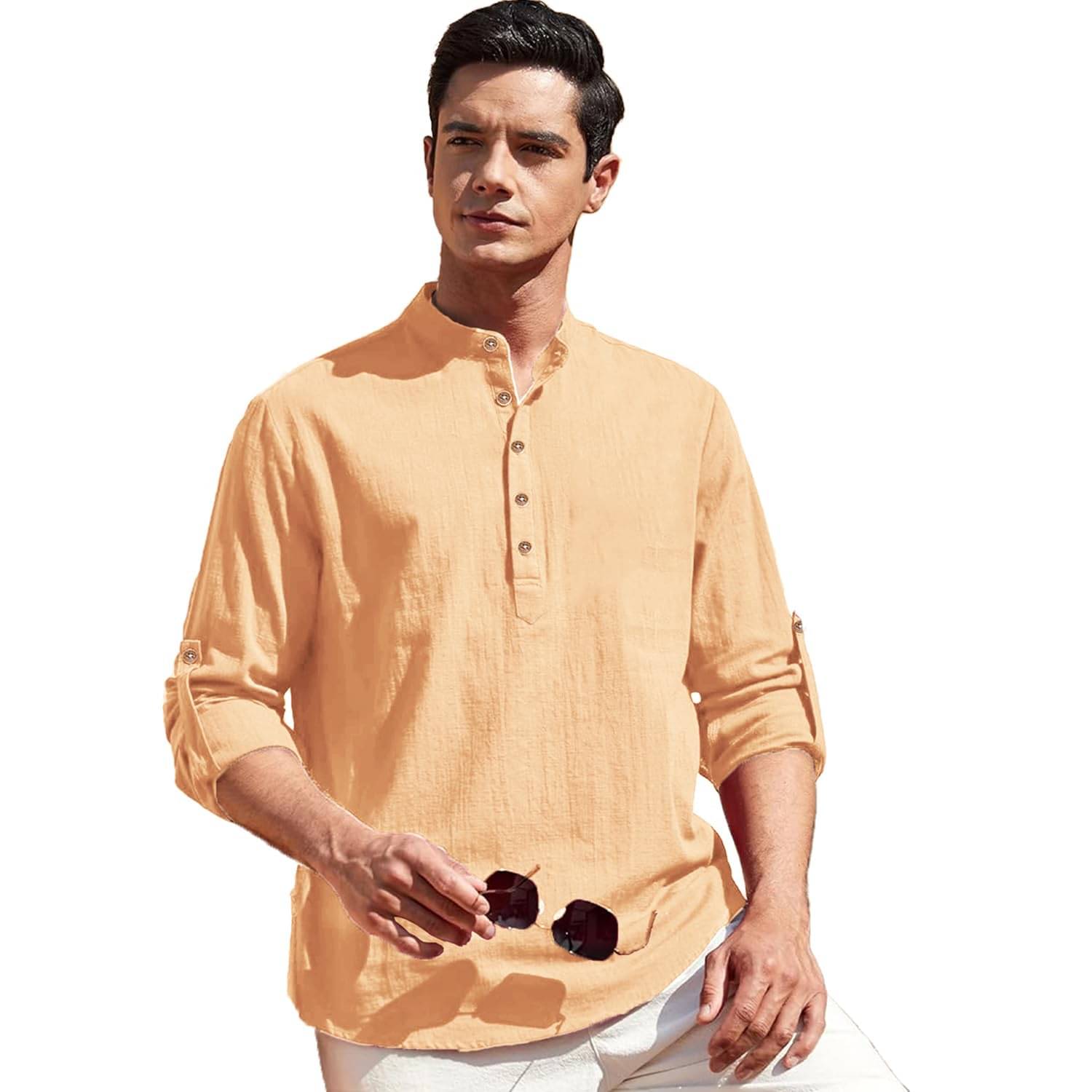     			Yugnik Orange Cotton Men's Shirt Style Kurta ( Pack of 1 )