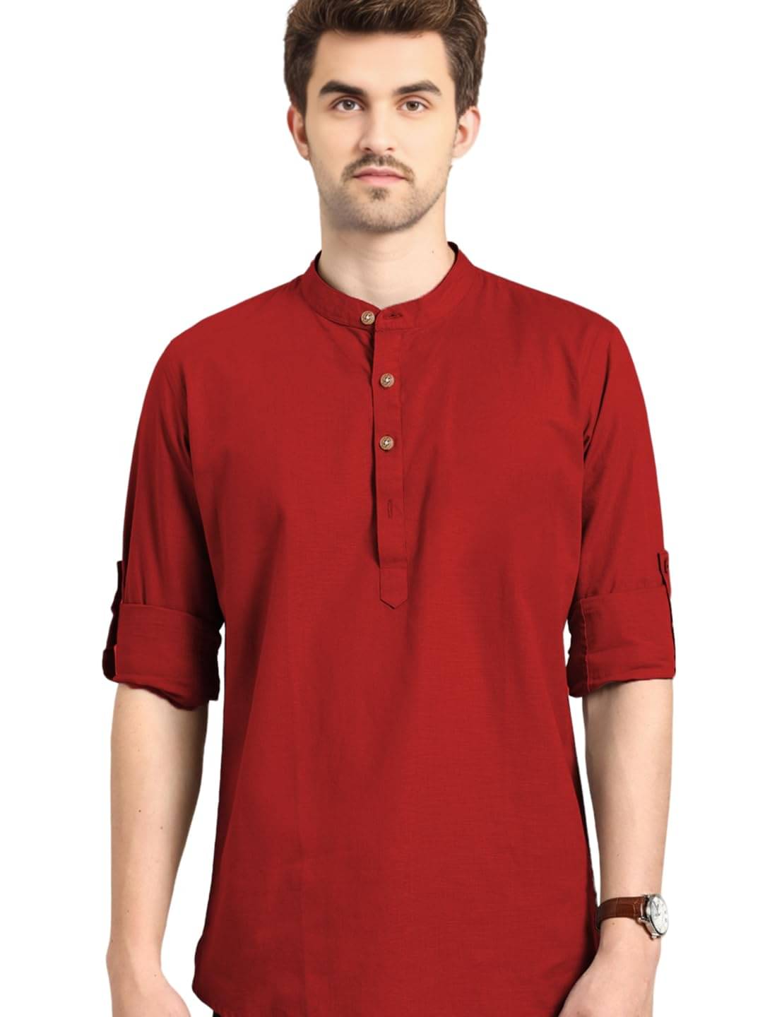     			Yugnik Red Cotton Men's Shirt Style Kurta ( Pack of 1 )