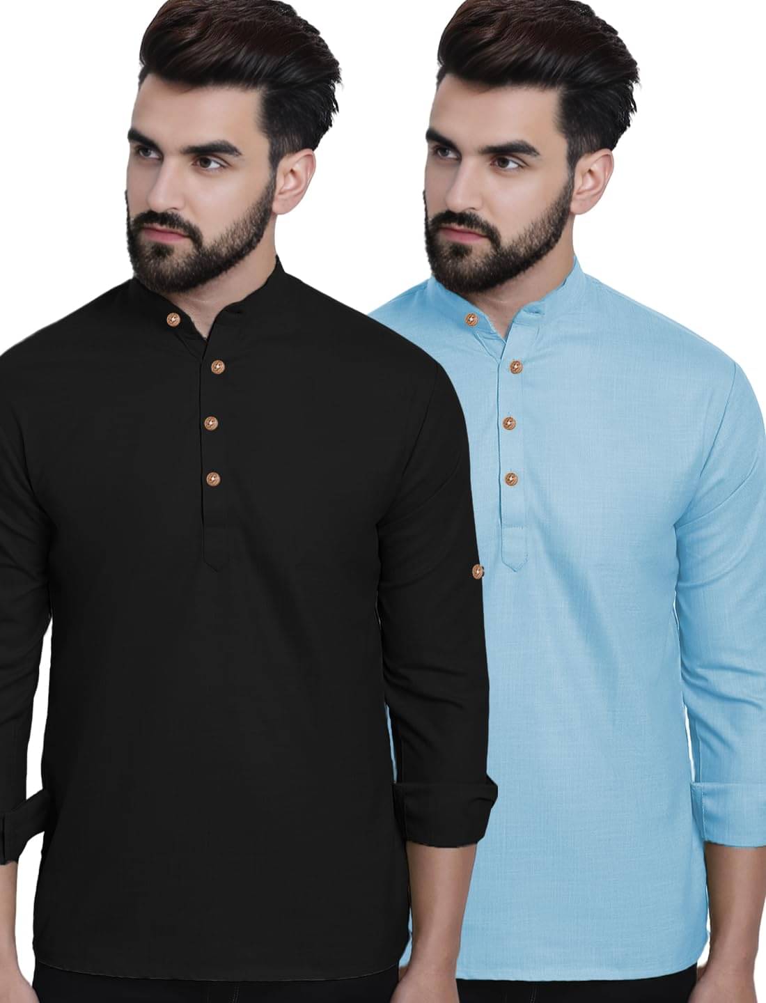     			Yugnik Sky Blue Cotton Men's Shirt Style Kurta ( Pack of 2 )