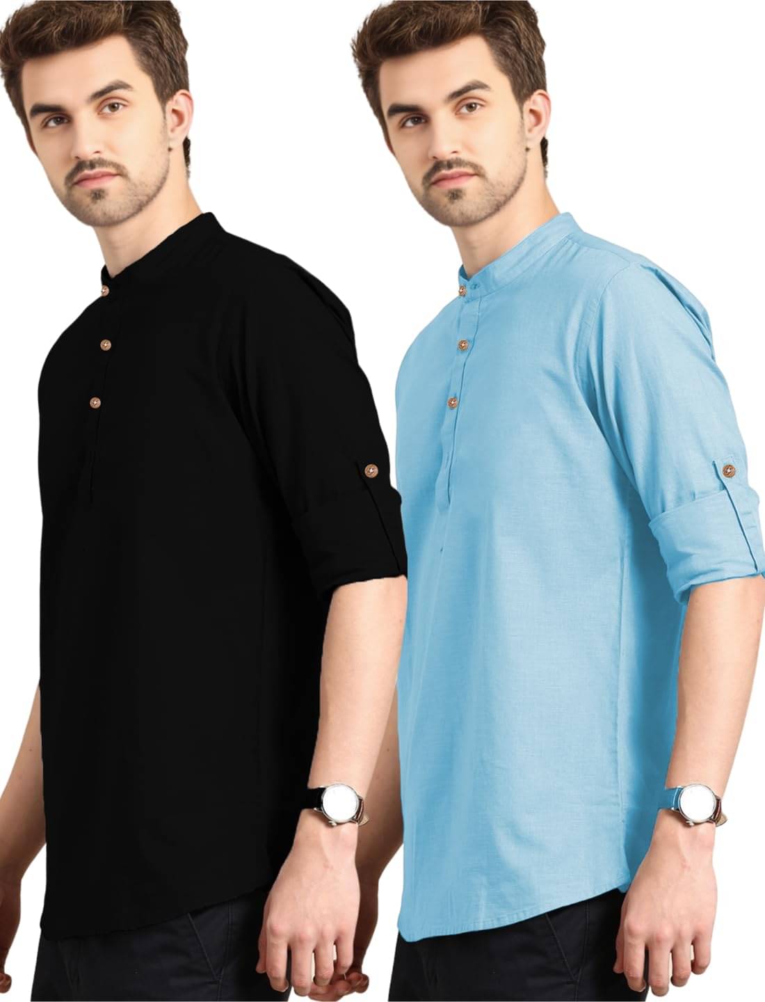 Yugnik Sky Blue Cotton Men's Shirt Style Kurta ( Pack of 2 ) Yugnik Sky Blue Cotton Men's Shirt Style Kurta ( Pack of 2 )