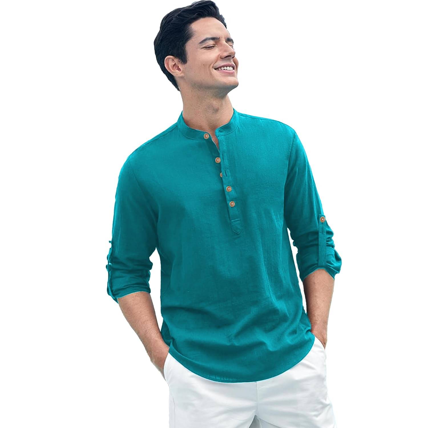 Yugnik Turquoise Cotton Men's Shirt Style Kurta ( Pack of 1 ) Yugnik Turquoise Cotton Men's Shirt Style Kurta ( Pack of 1 )