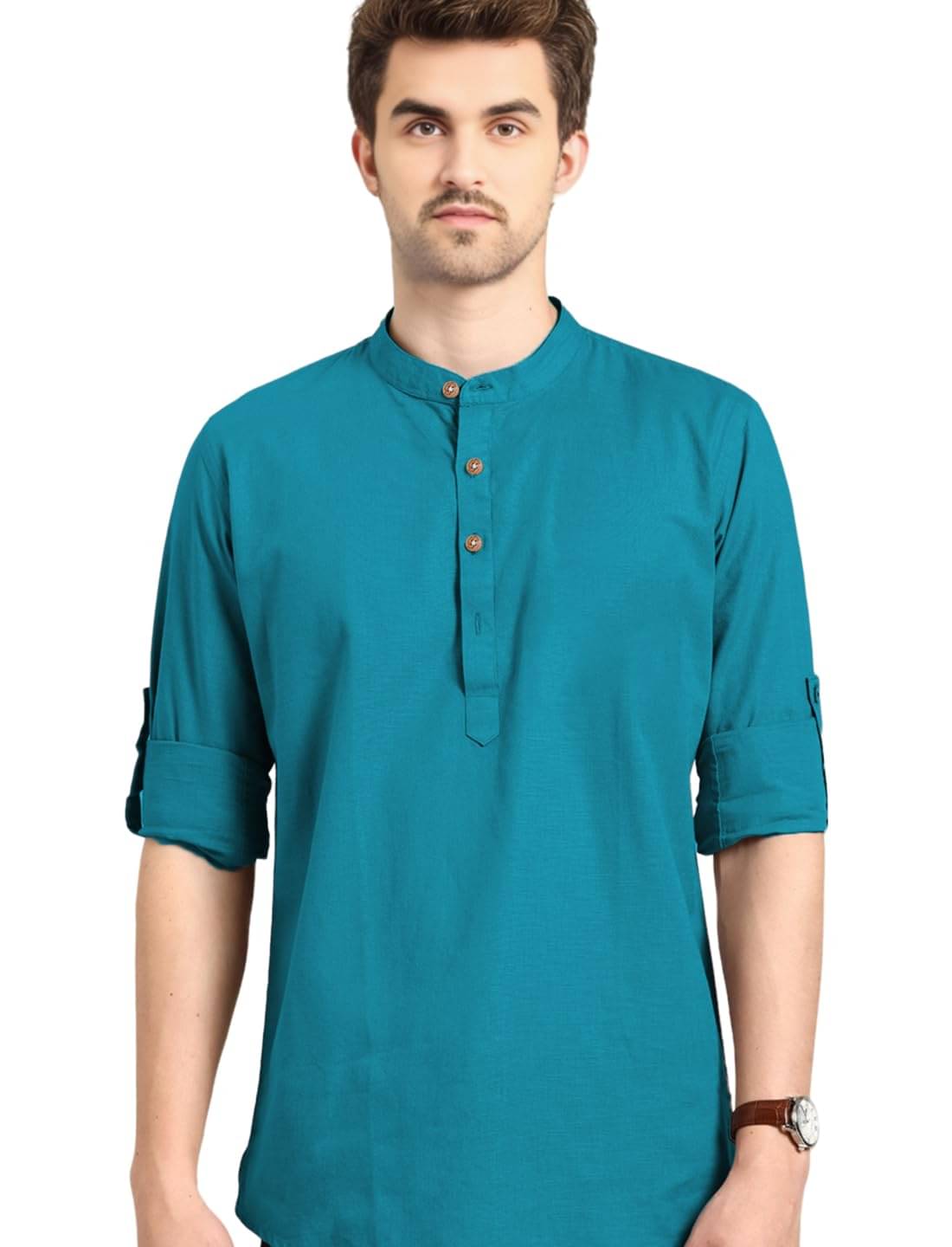 Yugnik Turquoise Cotton Men's Shirt Style Kurta ( Pack of 1 ) Yugnik Turquoise Cotton Men's Shirt Style Kurta ( Pack of 1 )