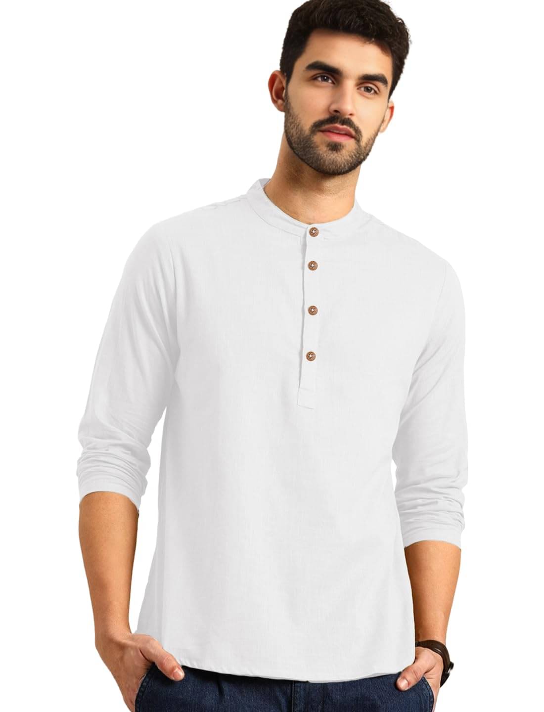     			Yugnik White Cotton Men's Shirt Style Kurta ( Pack of 1 )