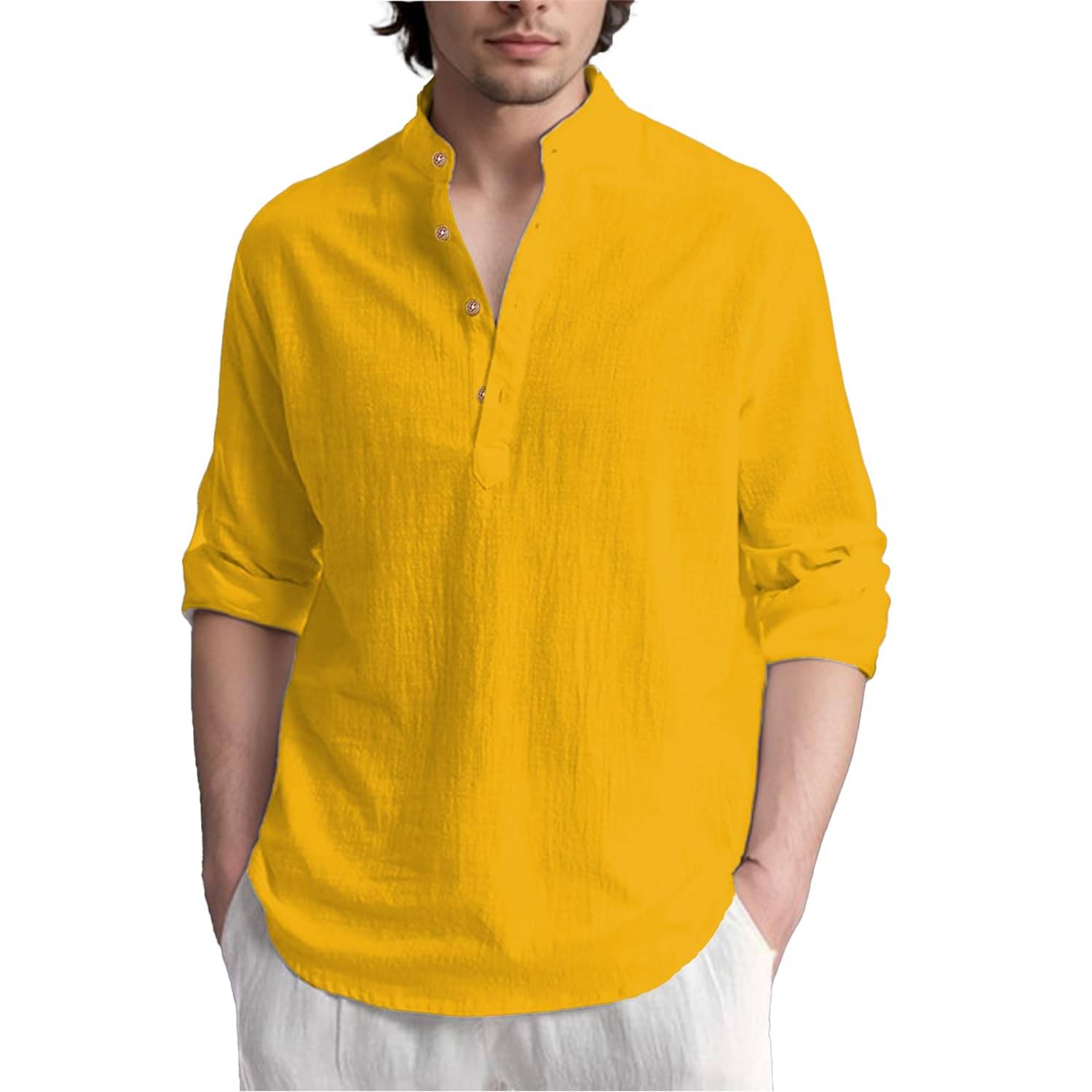 Yugnik Yellow Cotton Men's Shirt Style Kurta ( Pack of 1 ) Yugnik Yellow Cotton Men's Shirt Style Kurta ( Pack of 1 )