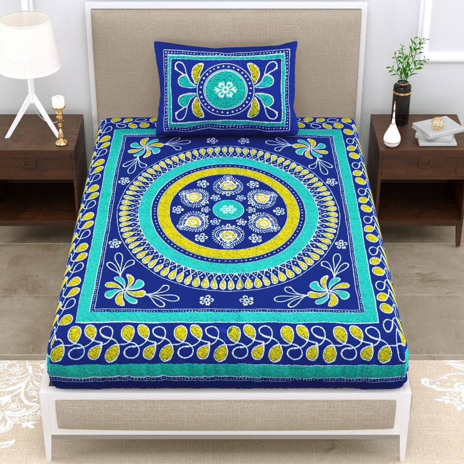 ABHACLOTHO Cotton 1 Single Bedsheet with 1 Pillow Cover ( Blue )     			ABHACLOTHO Cotton 1 Single Bedsheet with 1 Pillow Cover ( Blue )