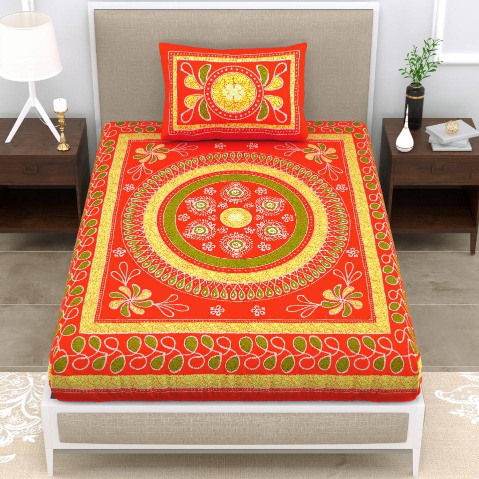 ABHACLOTHO Cotton 1 Single Bedsheet with 1 Pillow Cover ( Orange ) ABHACLOTHO Cotton 1 Single Bedsheet with 1 Pillow Cover ( Orange )