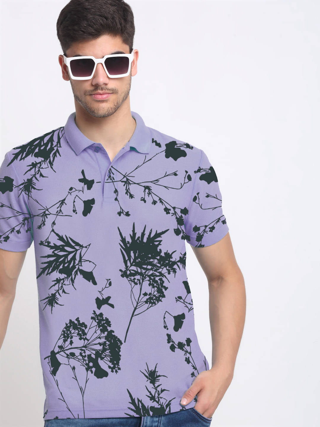     			AIN6 Men Cotton Blend Regular Fit Printed Polo T Shirt ( Lavender )
