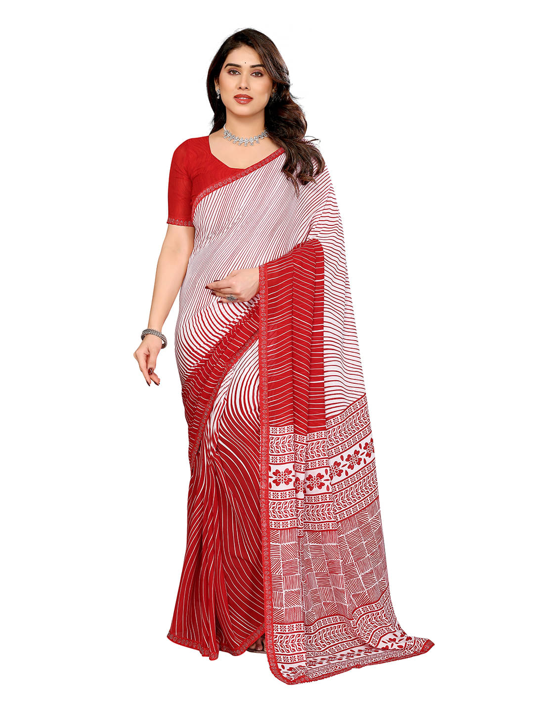 ANAND SAREES Georgette Printed Leheriya Saree With Unstitched Blouse Piece ( Red ) ANAND SAREES Georgette Printed Leheriya Saree With Unstitched Blouse Piece ( Red )