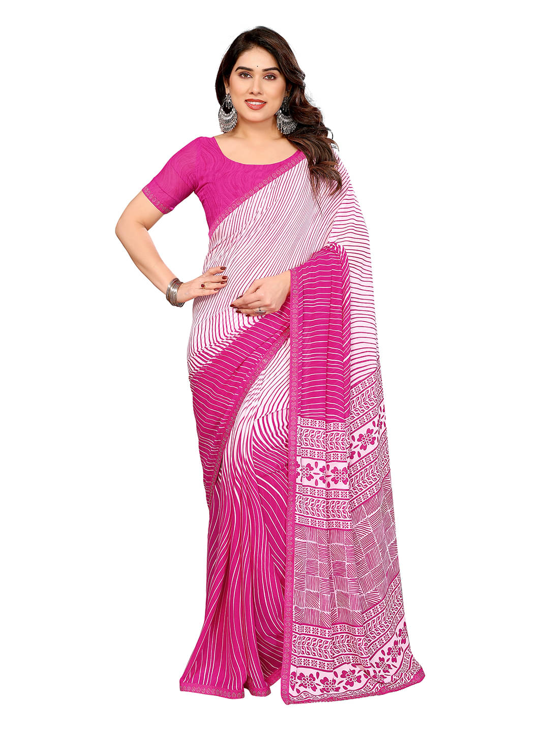 ANAND SAREES Georgette Printed Leheriya Saree With Unstitched Blouse Piece ( Pink ) ANAND SAREES Georgette Printed Leheriya Saree With Unstitched Blouse Piece ( Pink )