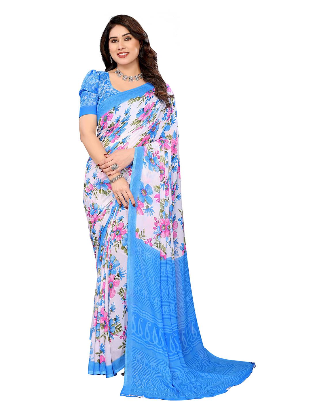 ANAND SAREES Georgette Printed Leheriya Saree With Unstitched Blouse Piece ( Blue ) ANAND SAREES Georgette Printed Leheriya Saree With Unstitched Blouse Piece ( Blue )