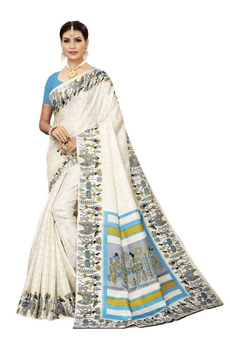 ANNAPURNA CREATION Art Silk Printed Saree With Unstitched Blouse Piece ( Rama ) ANNAPURNA CREATION Art Silk Printed Saree With Unstitched Blouse Piece ( Rama )
