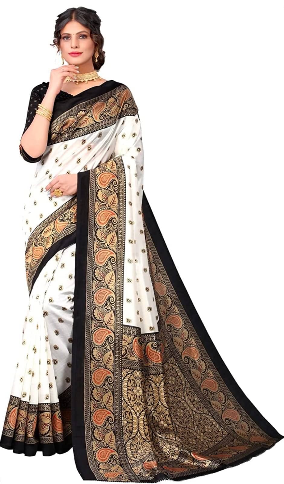 ANNAPURNA CREATION Art Silk Printed Saree With Unstitched Blouse Piece ( Black ) ANNAPURNA CREATION Art Silk Printed Saree With Unstitched Blouse Piece ( Black )