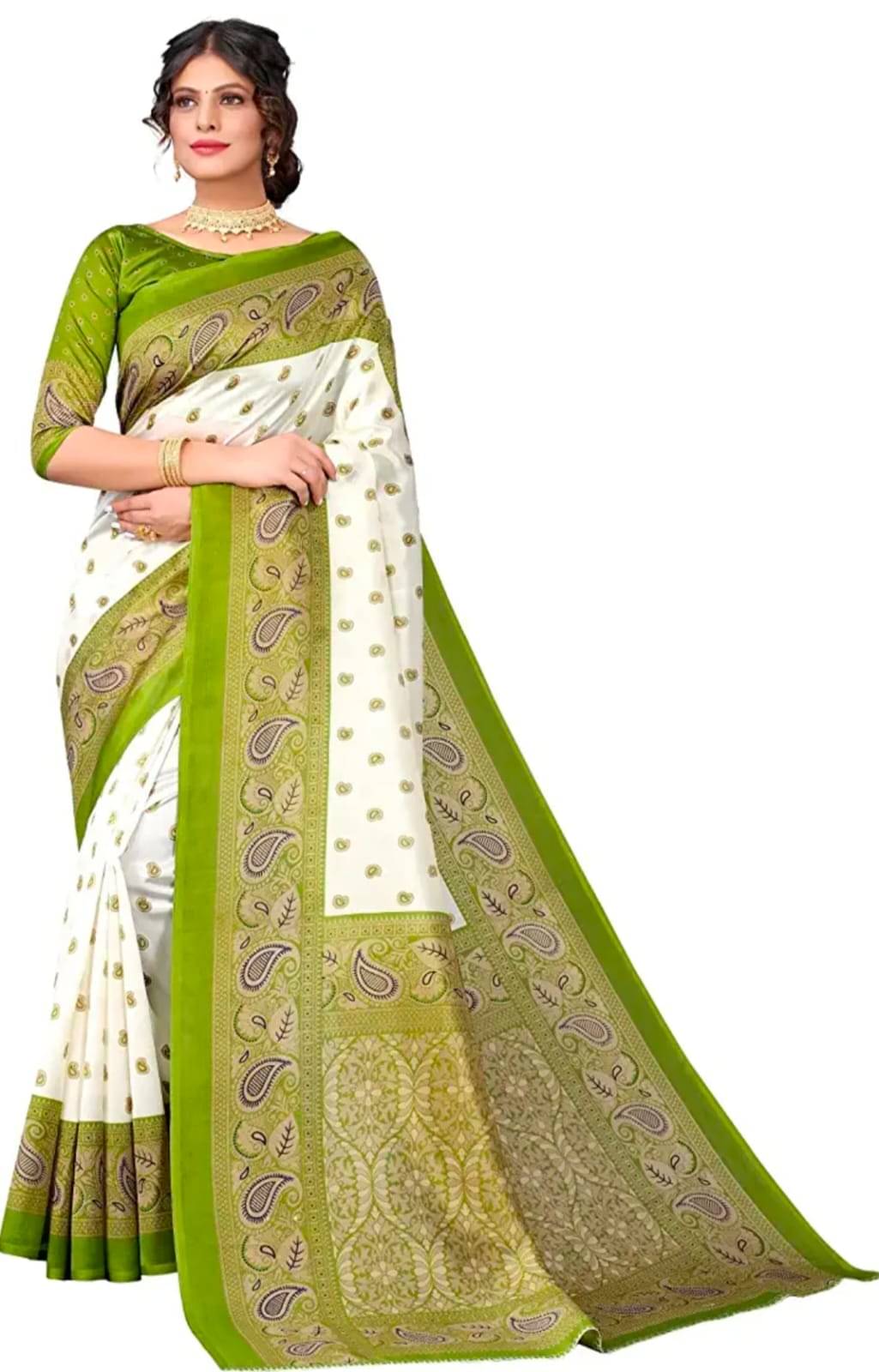 ANNAPURNA CREATION Art Silk Printed Saree With Unstitched Blouse Piece ( Green ) ANNAPURNA CREATION Art Silk Printed Saree With Unstitched Blouse Piece ( Green )